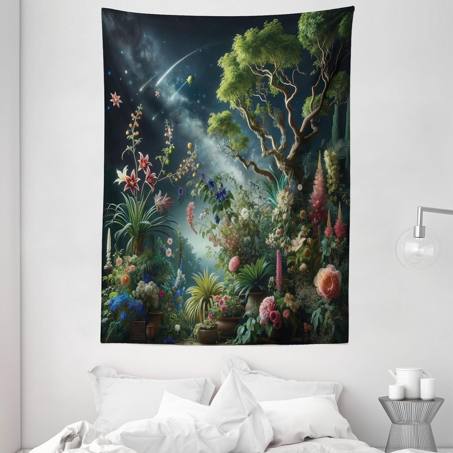 image:imageAmbesonne Fantasy Tapestry Celestial View of Snow Capped Mountains and Alien Planet Print Wide Wall Hanging for Bedroom Living Room Dorm 60 X 40 White and Navy BlueGreen Dark Night Blue