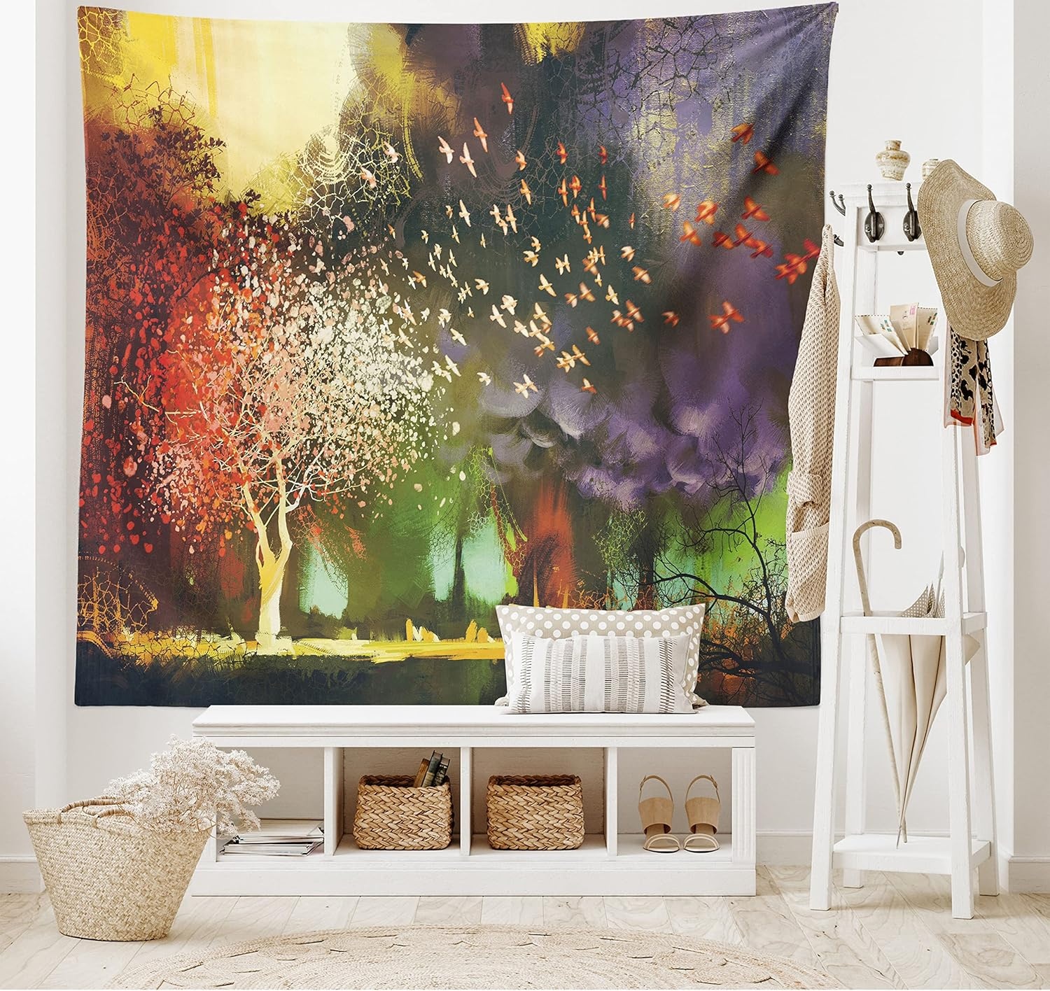 image:imageAmbesonne Fantasy Tapestry Forest with Mysterious Trees and Birds Supernatural Vivid Wonder World Wide Wall Hanging for Bedroom Living Room Dorm 60 X 40 Yellow Purple