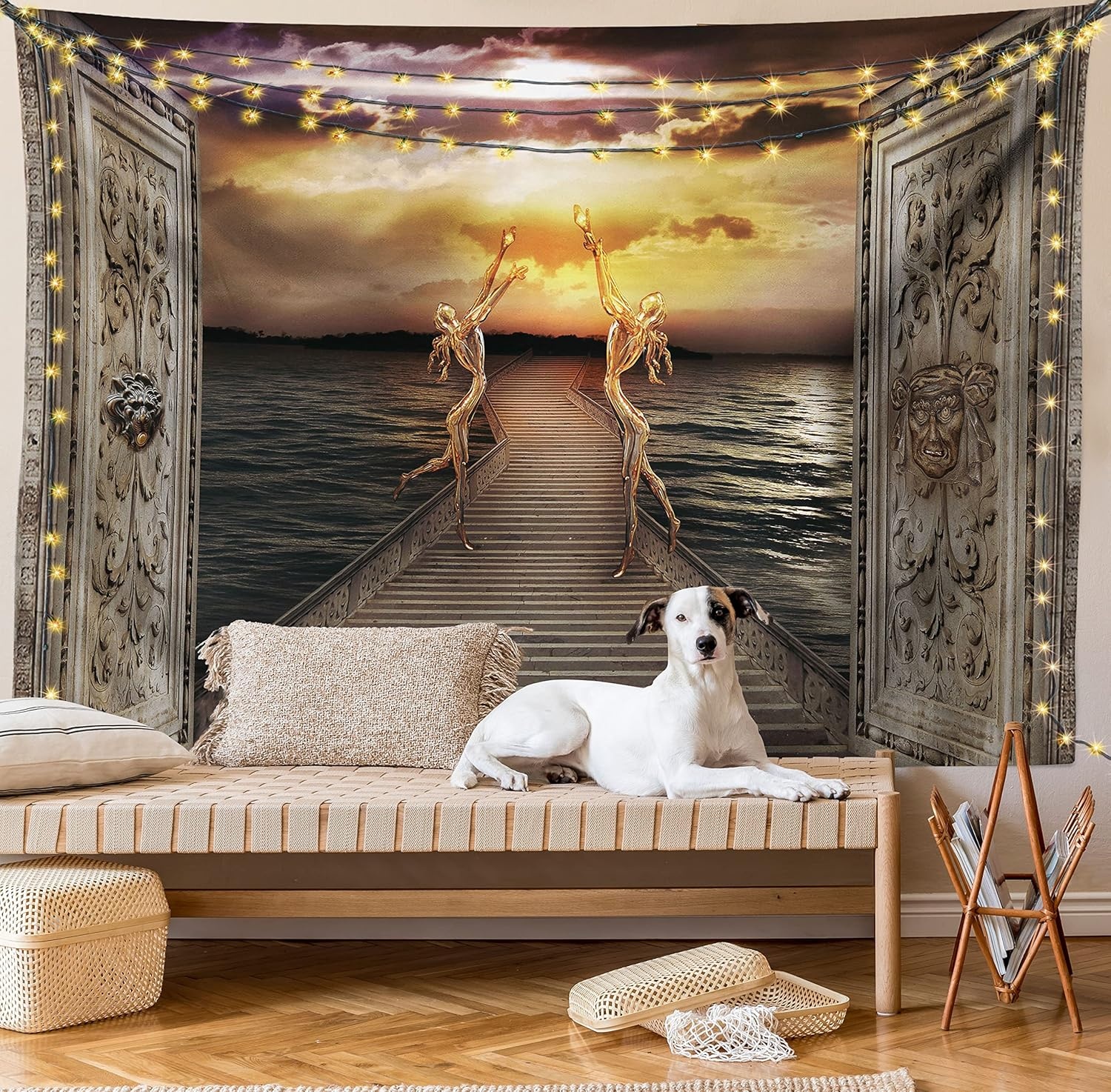 image:imageAmbesonne Fantasy Tapestry Gaze Towards The Heavens with 2 Angels Dancing Dream Mystic Lands Image Wall Hanging for Bedroom Living Room Dorm Decor 40 X 60 Taupe Yellow