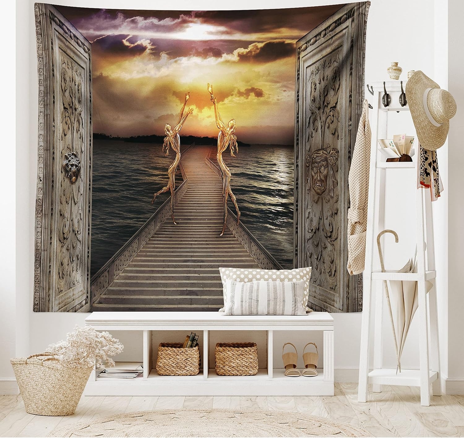 image:imageAmbesonne Fantasy Tapestry Gaze Towards The Heavens with 2 Angels Dancing Dream Mystic Lands Image Wall Hanging for Bedroom Living Room Dorm Decor 40 X 60 Taupe Yellow