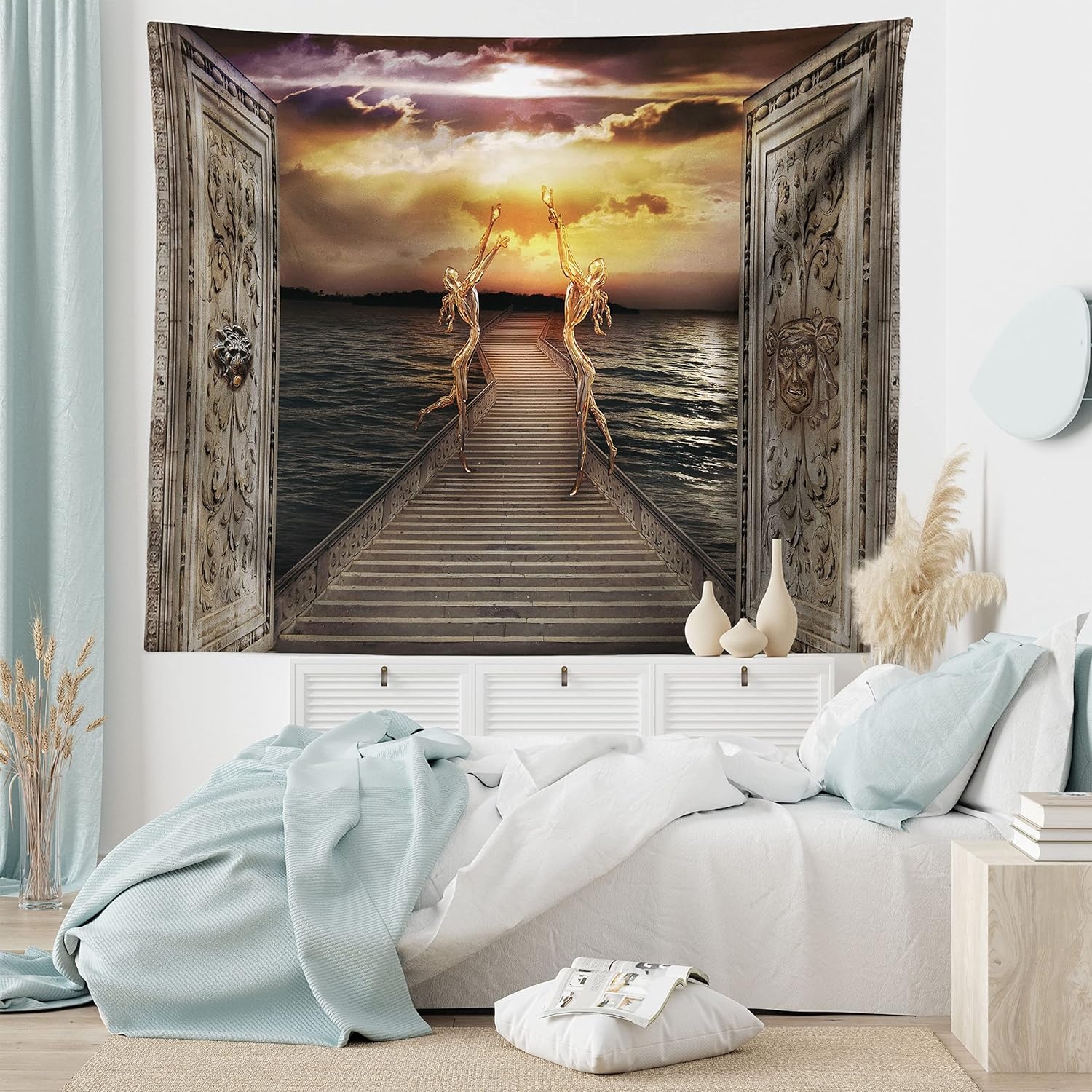 image:imageAmbesonne Fantasy Tapestry Gaze Towards The Heavens with 2 Angels Dancing Dream Mystic Lands Image Wall Hanging for Bedroom Living Room Dorm Decor 40 X 60 Taupe Yellow