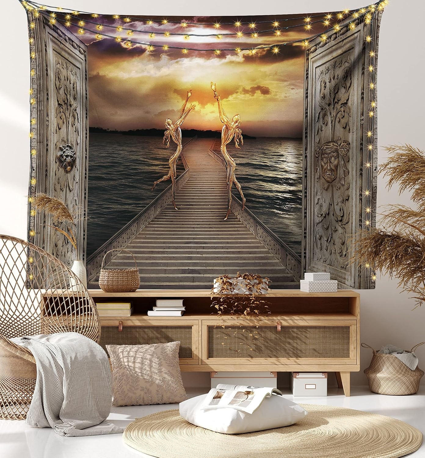 image:imageAmbesonne Fantasy Tapestry Gaze Towards The Heavens with 2 Angels Dancing Dream Mystic Lands Image Wall Hanging for Bedroom Living Room Dorm Decor 40 X 60 Taupe Yellow