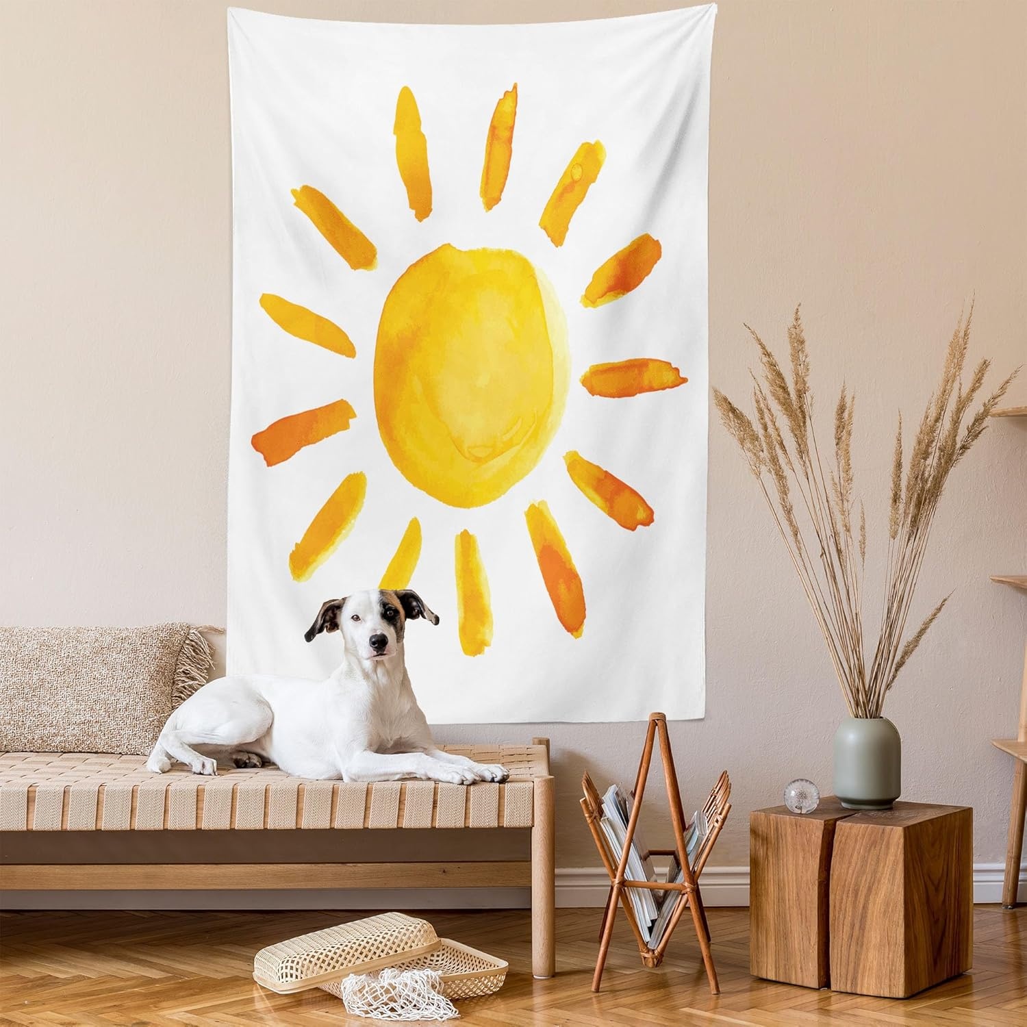 image:imageAmbesonne Grunge Tapestry Sun Illustration Watercolor Brush Painting Style Playroom Picture Wall Hanging for Bedroom Living Room Dorm Decor 60 X 80 Yellow