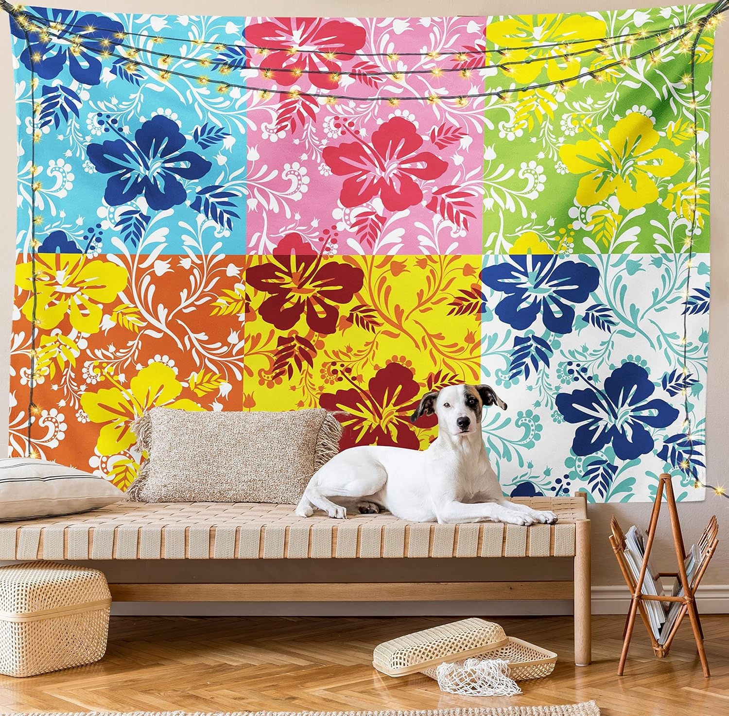 image:imageAmbesonne Hawaiian Tapestry Tropical Colorful Blooming Hibiscus Flower Summer Themed Pattern Leaves Wide Wall Hanging for Bedroom Living Room Dorm 80 X 60 Blue Pink Green