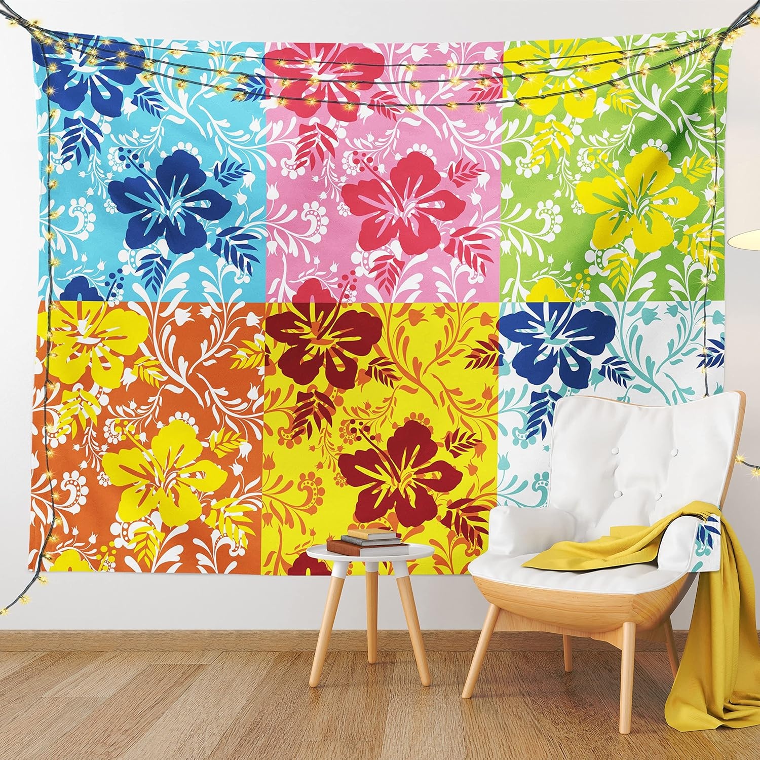image:imageAmbesonne Hawaiian Tapestry Tropical Colorful Blooming Hibiscus Flower Summer Themed Pattern Leaves Wide Wall Hanging for Bedroom Living Room Dorm 80 X 60 Blue Pink Green