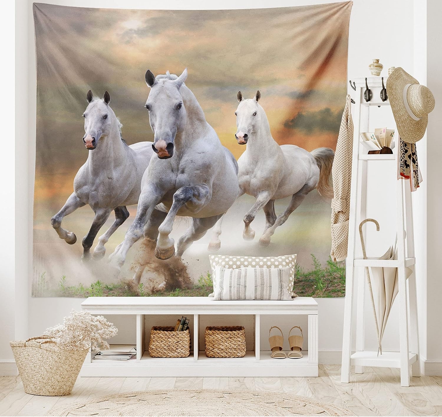 image:imageAmbesonne Horses Tapestry Stallion Horses Running on a Mystic Sky Background Male Champions Print Wide Wall Hanging for Bedroom Living Room Dorm 80 X 60 White Orange