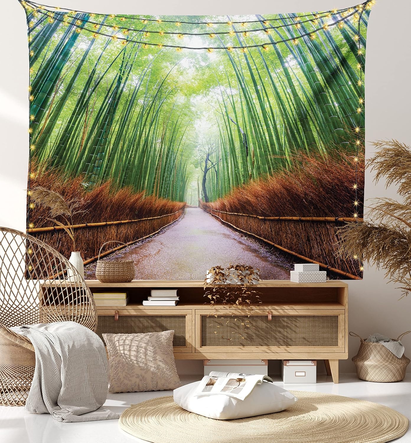 image:imageAmbesonne Japanese Tapestry Path to Forest in Kyoto Japan Japanese Landscape Fish Eye Shot Photo Print Wide Wall Hanging for Bedroom Living Room Dorm 60 X 40 Fern Green RedwoodFern Green Redwood
