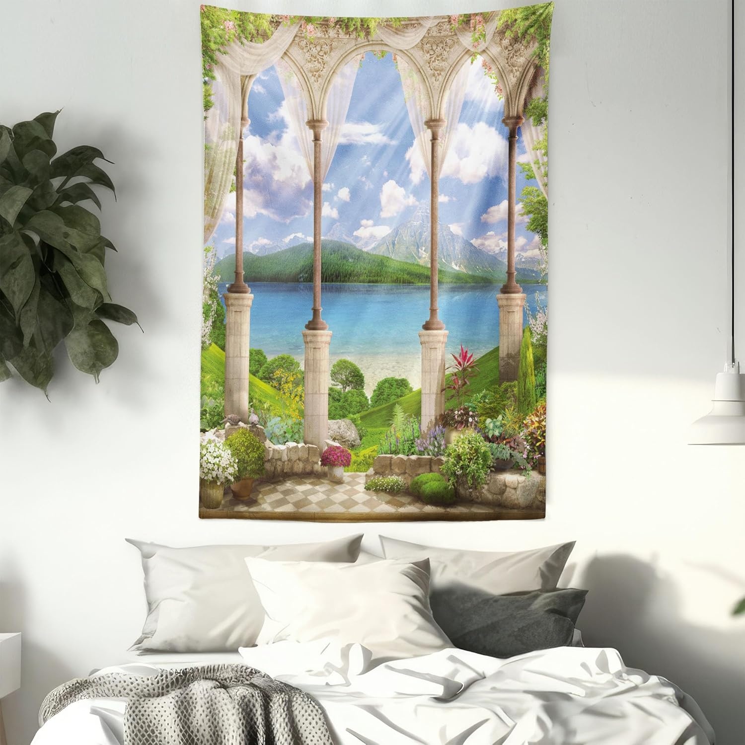 imageAmbesonne Modern Art Tapestry Hippie Funk Trippy Objects UFO Music Box Lips Tapes and Speakers Image Wall Hanging for Bedroom Living Room Dorm Decor 40 X 60 RainbowFern Green