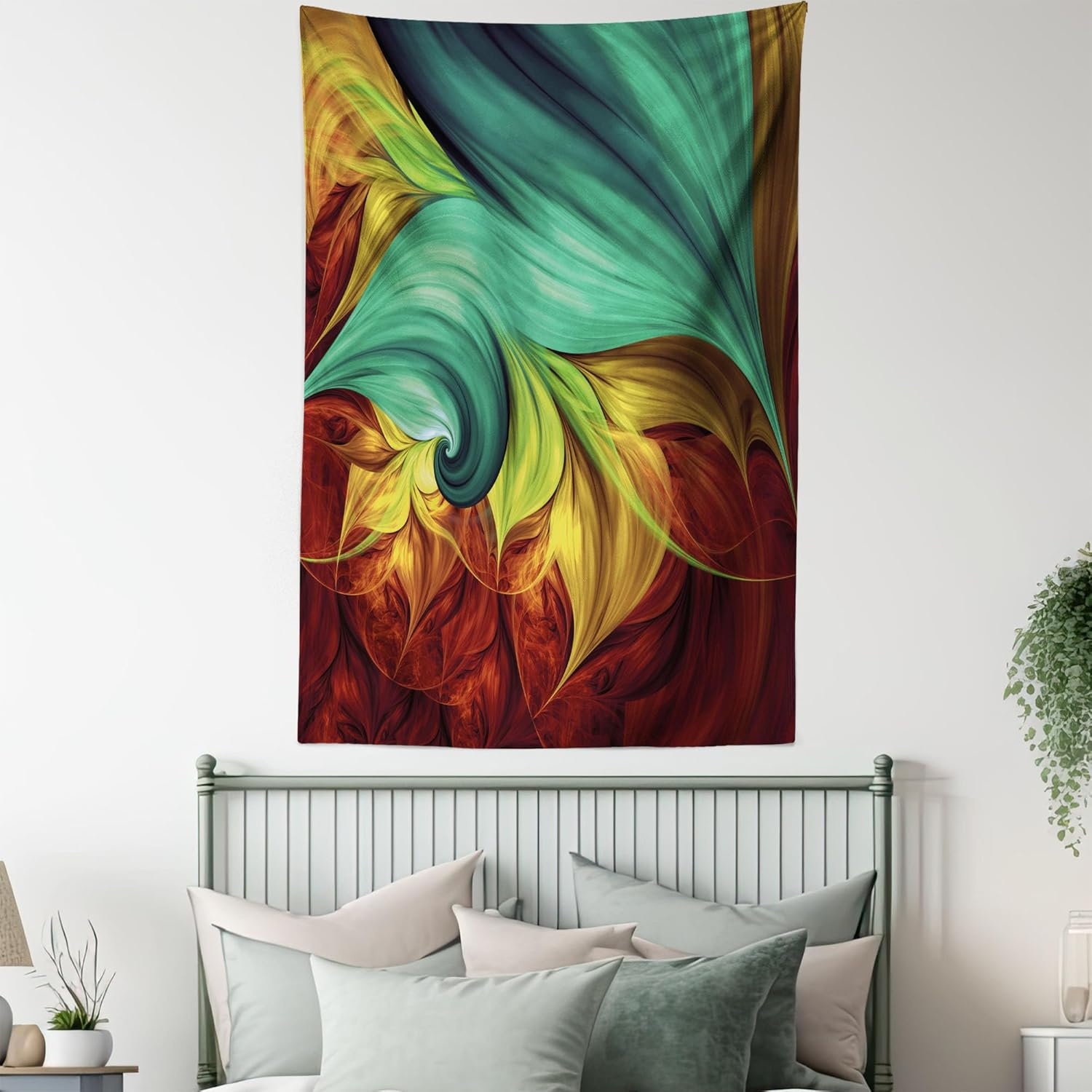 imageAmbesonne Modern Art Tapestry Hippie Funk Trippy Objects UFO Music Box Lips Tapes and Speakers Image Wall Hanging for Bedroom Living Room Dorm Decor 40 X 60 RainbowYellow Teal