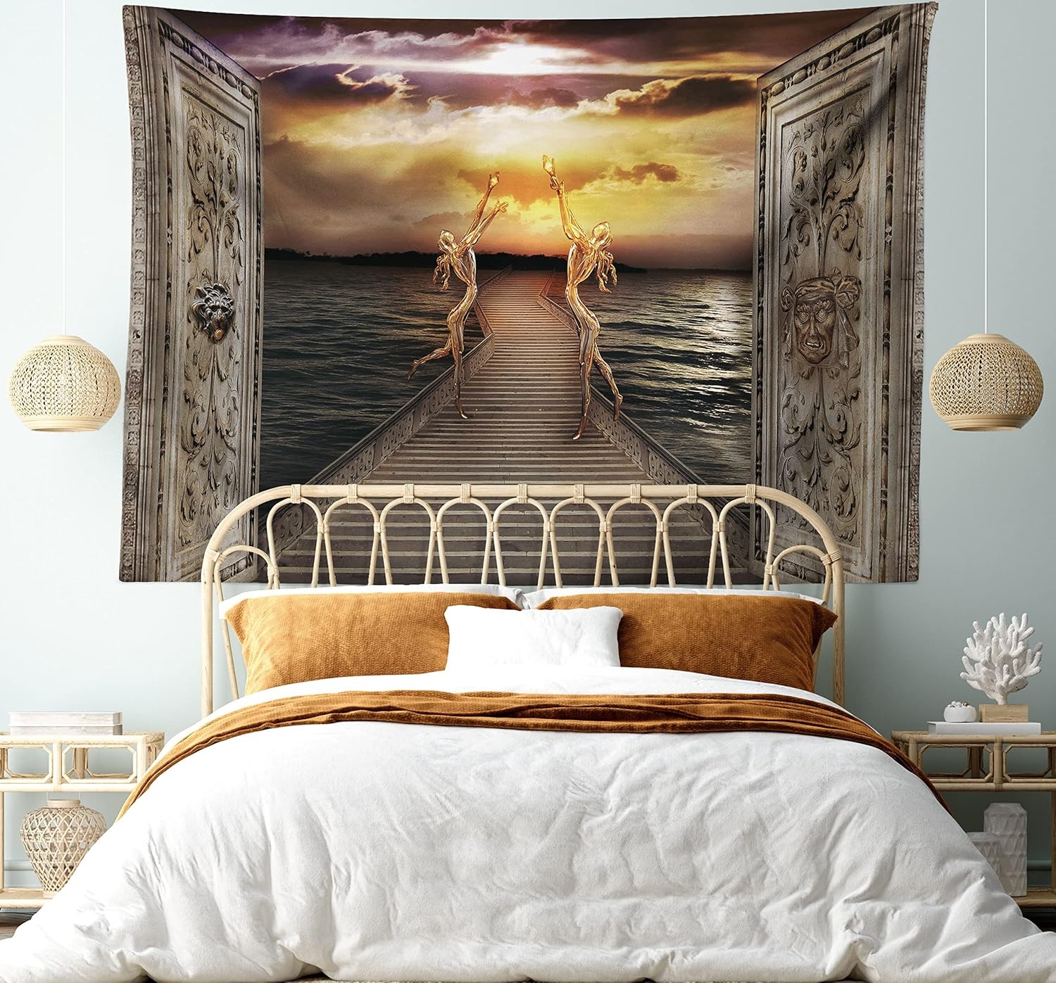 imageAmbesonne Modern Art Tapestry Hippie Funk Trippy Objects UFO Music Box Lips Tapes and Speakers Image Wall Hanging for Bedroom Living Room Dorm Decor 40 X 60 RainbowTaupe Yellow