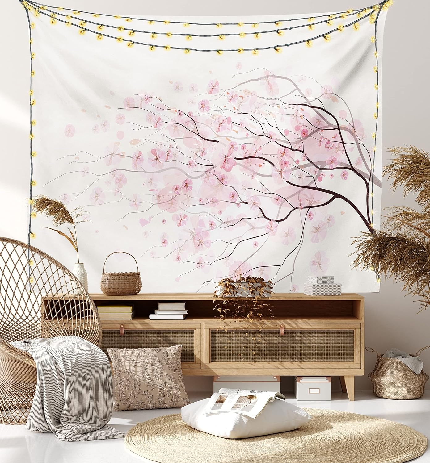 imageAmbesonne Modern Art Tapestry Hippie Funk Trippy Objects UFO Music Box Lips Tapes and Speakers Image Wall Hanging for Bedroom Living Room Dorm Decor 40 X 60 RainbowPink White