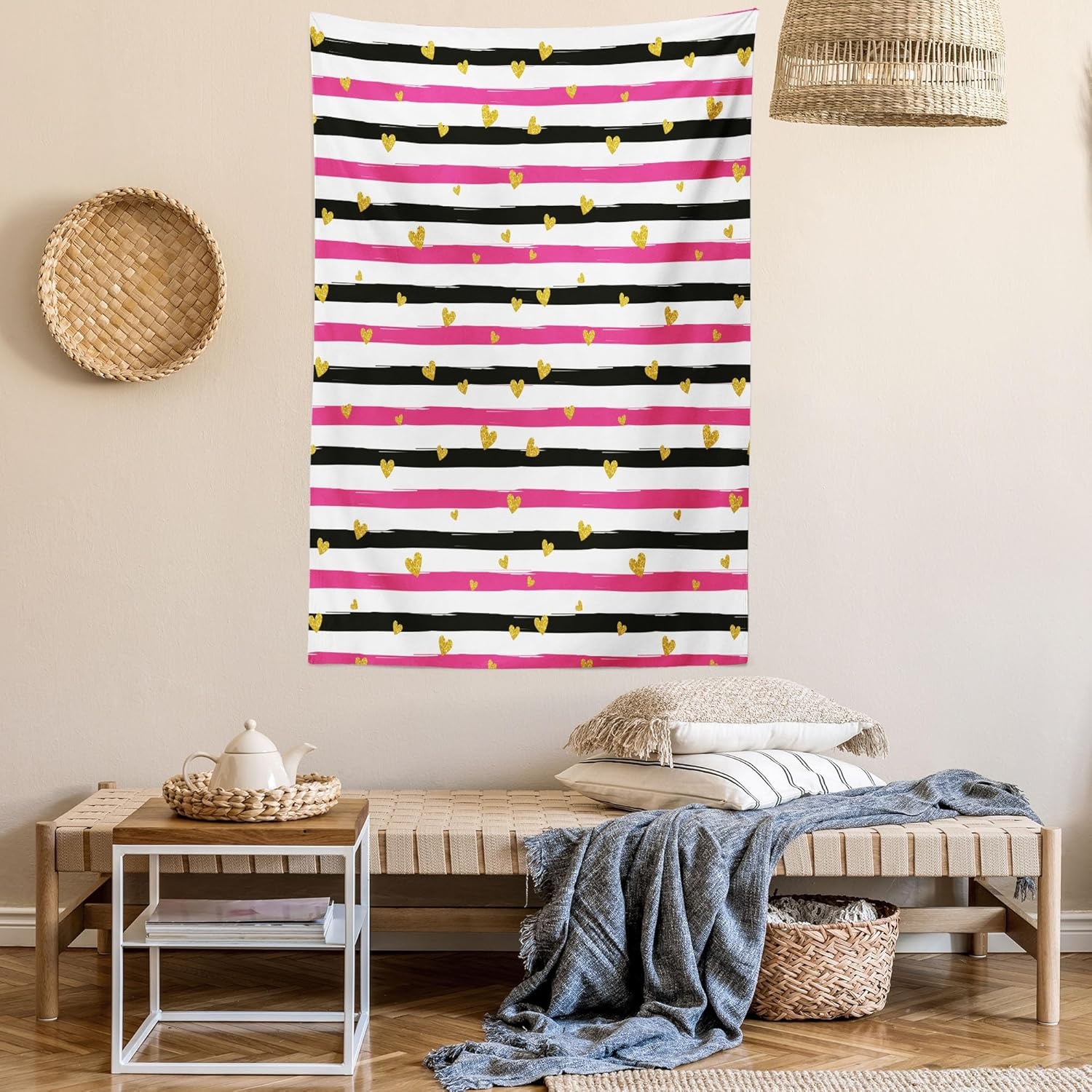 imageAmbesonne Modern Art Tapestry Hippie Funk Trippy Objects UFO Music Box Lips Tapes and Speakers Image Wall Hanging for Bedroom Living Room Dorm Decor 40 X 60 RainbowWhite Pink