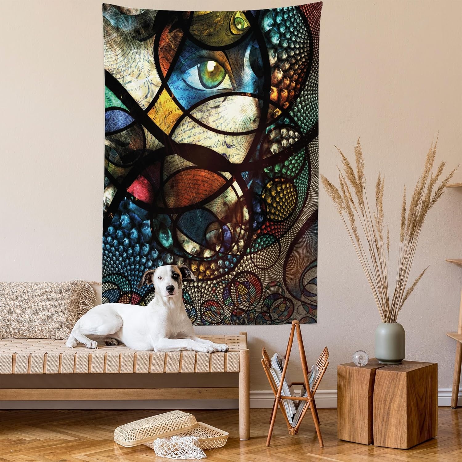 imageAmbesonne Modern Art Tapestry Hippie Funk Trippy Objects UFO Music Box Lips Tapes and Speakers Image Wall Hanging for Bedroom Living Room Dorm Decor 40 X 60 RainbowTaupe Sepia