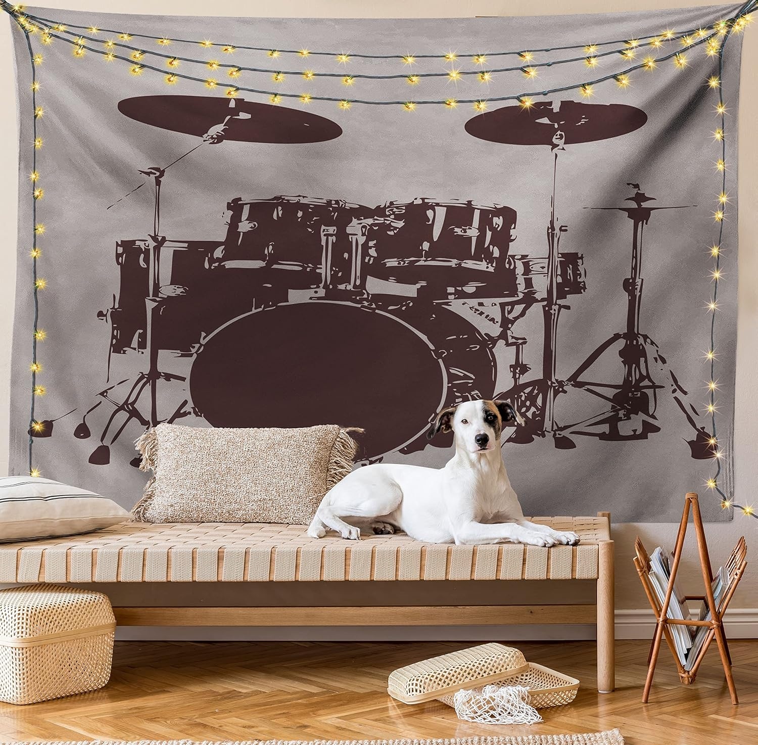 imageAmbesonne Modern Art Tapestry Hippie Funk Trippy Objects UFO Music Box Lips Tapes and Speakers Image Wall Hanging for Bedroom Living Room Dorm Decor 40 X 60 RainbowPale Sage