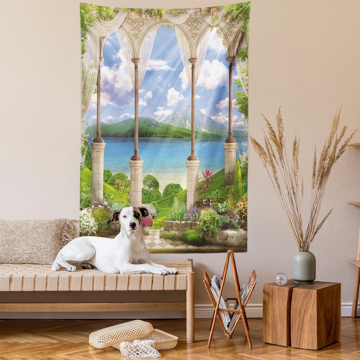imageAmbesonne Modern Art Tapestry Hippie Funk Trippy Objects UFO Music Box Lips Tapes and Speakers Image Wall Hanging for Bedroom Living Room Dorm Decor 40 X 60 RainbowFern Green