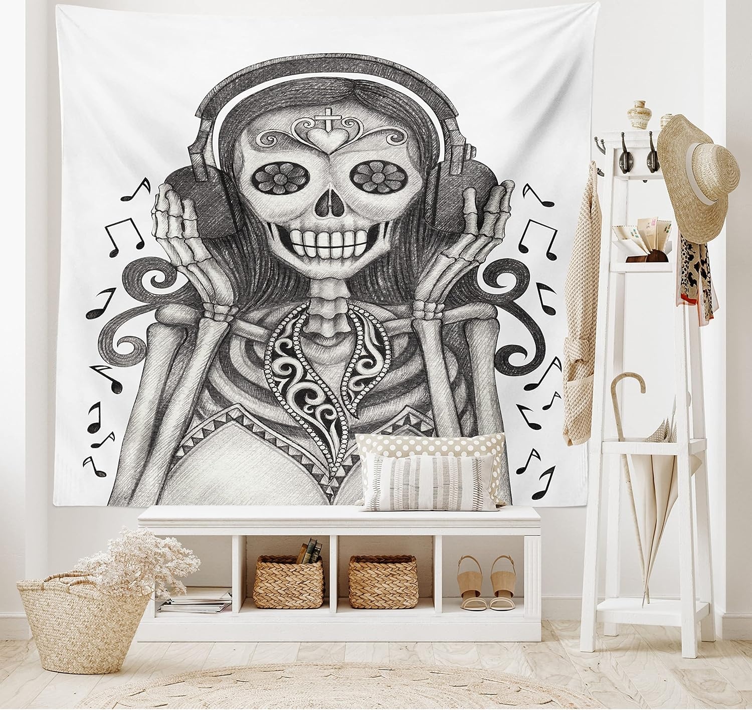 imageAmbesonne Modern Art Tapestry Hippie Funk Trippy Objects UFO Music Box Lips Tapes and Speakers Image Wall Hanging for Bedroom Living Room Dorm Decor 40 X 60 RainbowDust and Dimgrey