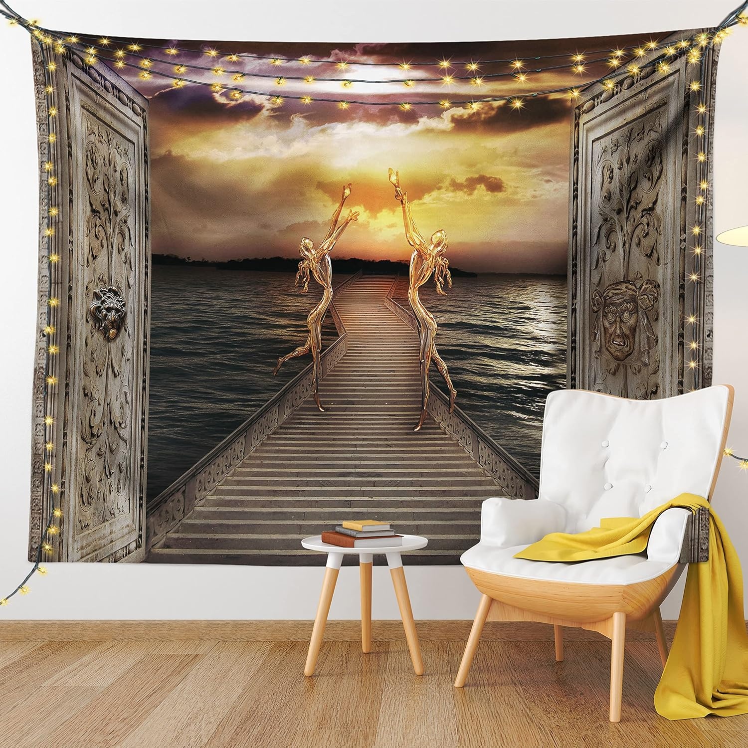 imageAmbesonne Modern Art Tapestry Hippie Funk Trippy Objects UFO Music Box Lips Tapes and Speakers Image Wall Hanging for Bedroom Living Room Dorm Decor 40 X 60 RainbowTaupe Yellow