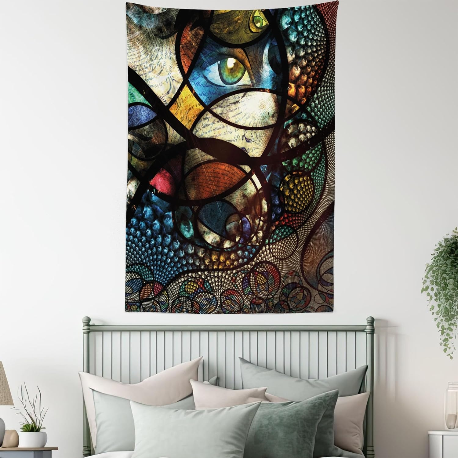 imageAmbesonne Modern Art Tapestry Hippie Funk Trippy Objects UFO Music Box Lips Tapes and Speakers Image Wall Hanging for Bedroom Living Room Dorm Decor 40 X 60 RainbowTaupe Sepia