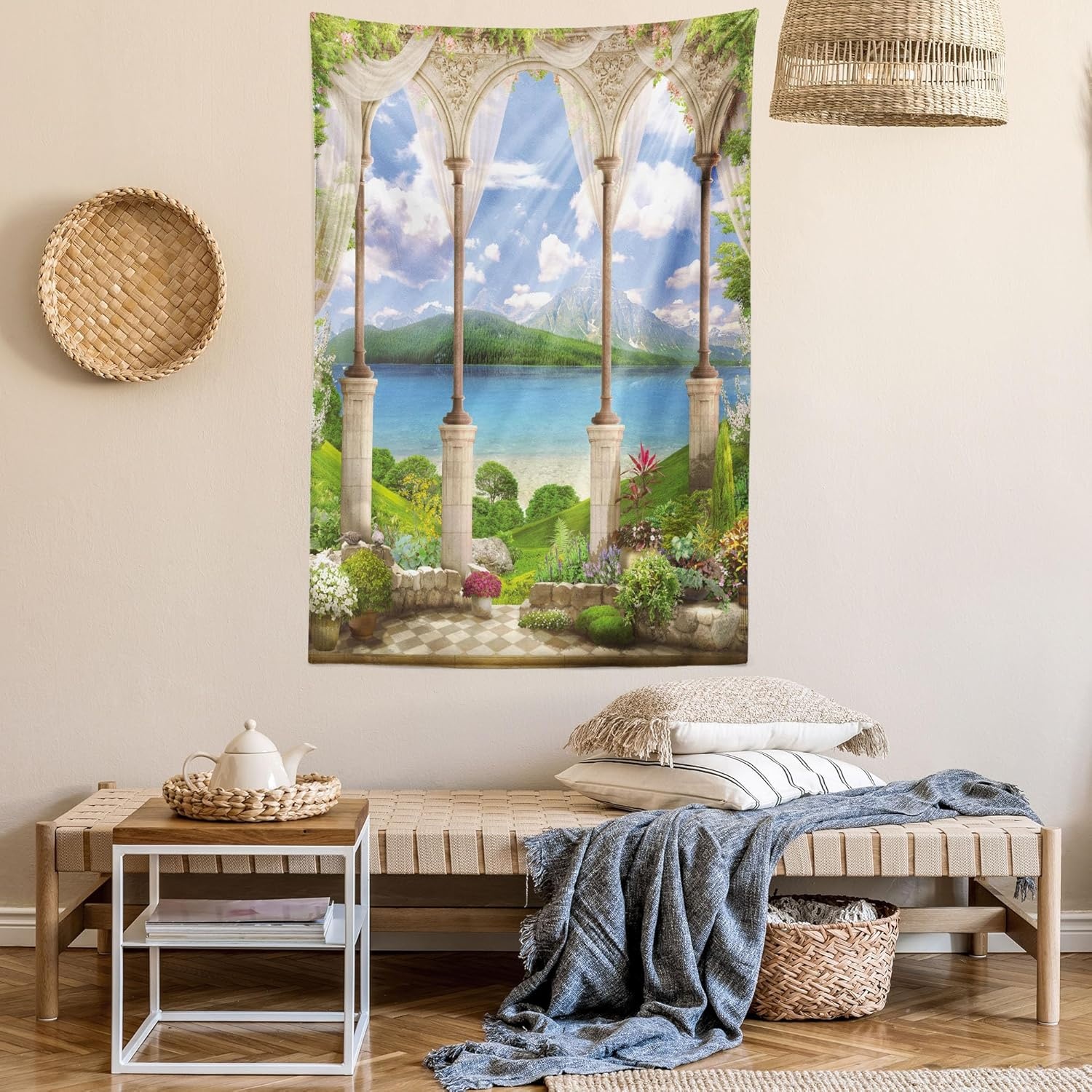 imageAmbesonne Modern Art Tapestry Hippie Funk Trippy Objects UFO Music Box Lips Tapes and Speakers Image Wall Hanging for Bedroom Living Room Dorm Decor 40 X 60 RainbowFern Green