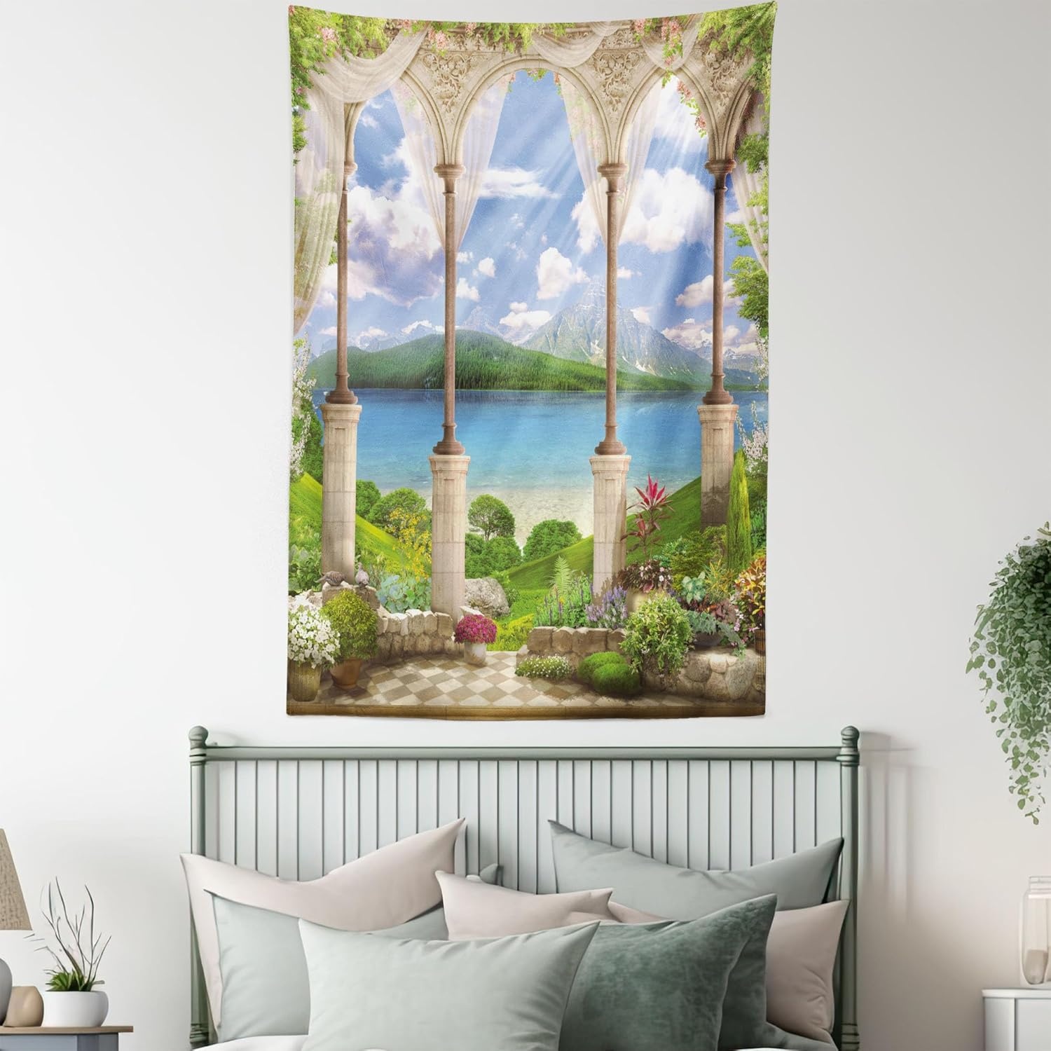 imageAmbesonne Modern Art Tapestry Hippie Funk Trippy Objects UFO Music Box Lips Tapes and Speakers Image Wall Hanging for Bedroom Living Room Dorm Decor 40 X 60 RainbowFern Green
