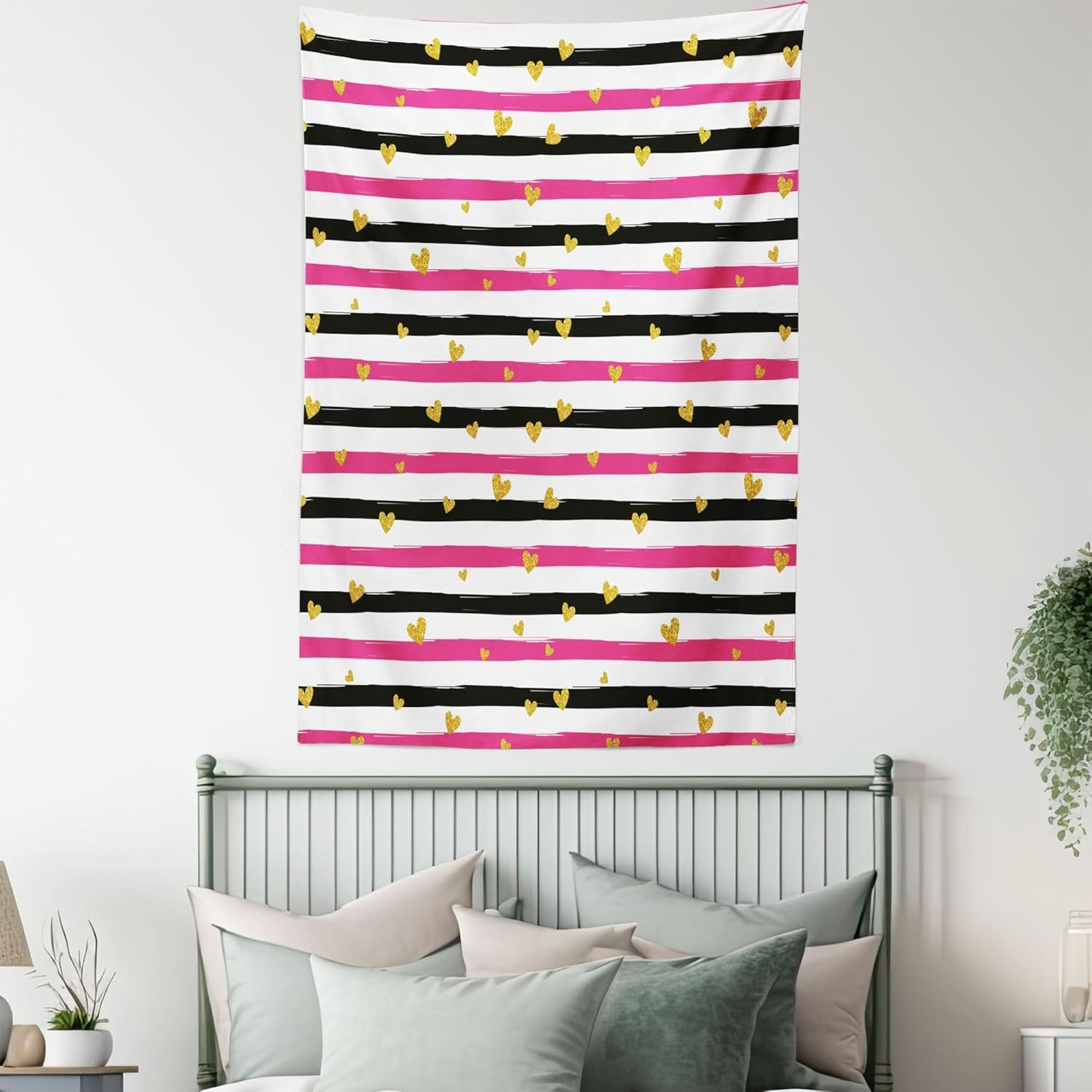imageAmbesonne Modern Art Tapestry Hippie Funk Trippy Objects UFO Music Box Lips Tapes and Speakers Image Wall Hanging for Bedroom Living Room Dorm Decor 40 X 60 RainbowWhite Pink