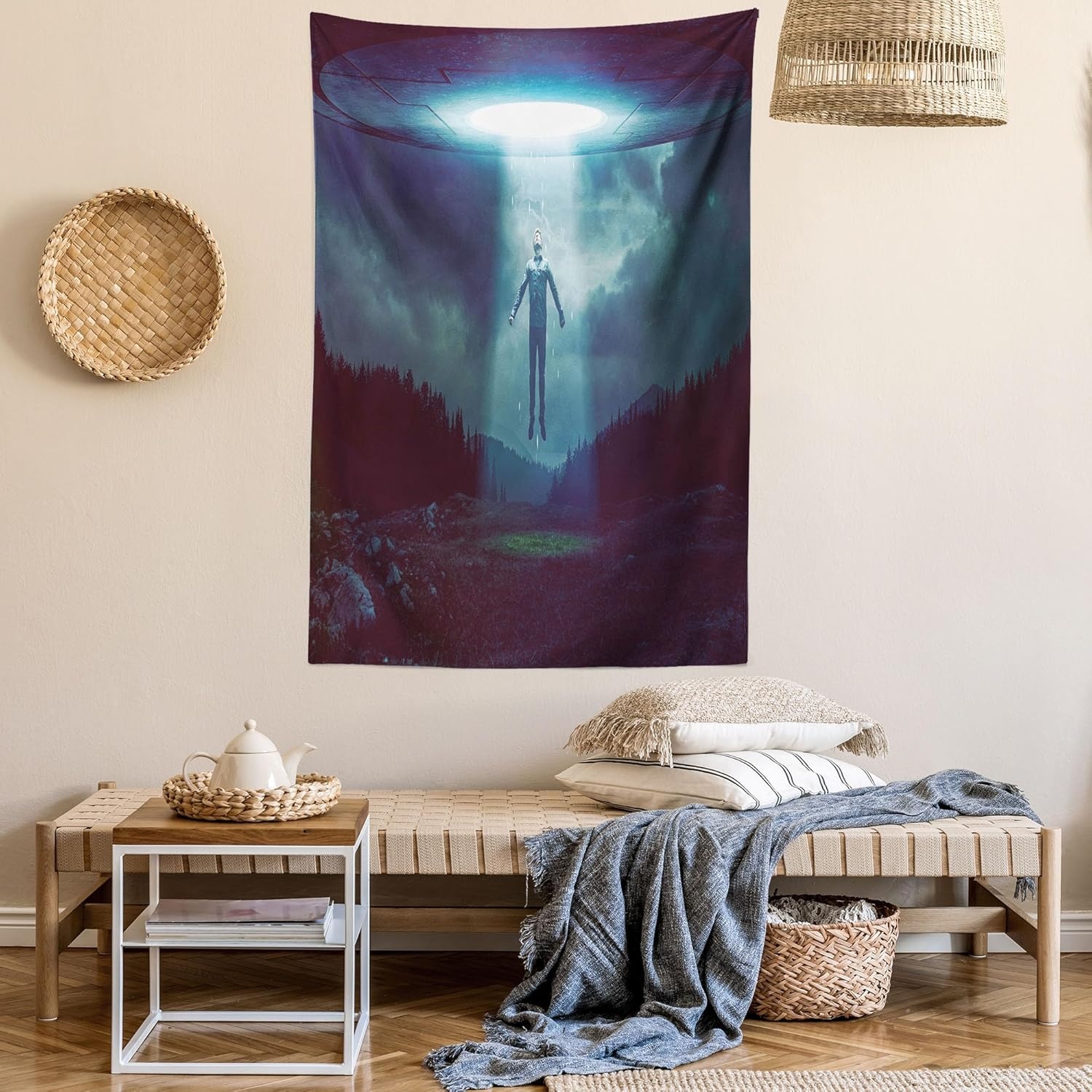 imageAmbesonne Modern Art Tapestry Hippie Funk Trippy Objects UFO Music Box Lips Tapes and Speakers Image Wall Hanging for Bedroom Living Room Dorm Decor 40 X 60 RainbowBurgundy Teal