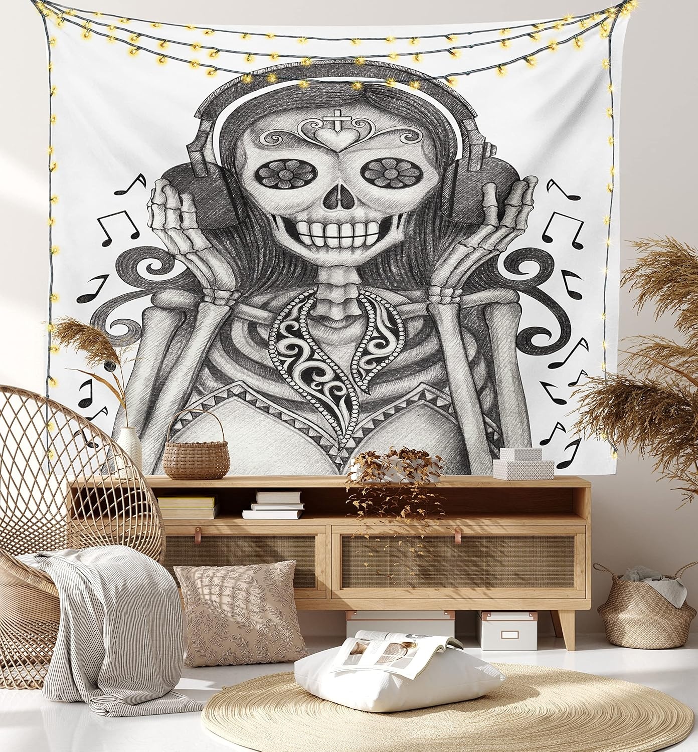 imageAmbesonne Modern Art Tapestry Hippie Funk Trippy Objects UFO Music Box Lips Tapes and Speakers Image Wall Hanging for Bedroom Living Room Dorm Decor 40 X 60 RainbowDust and Dimgrey