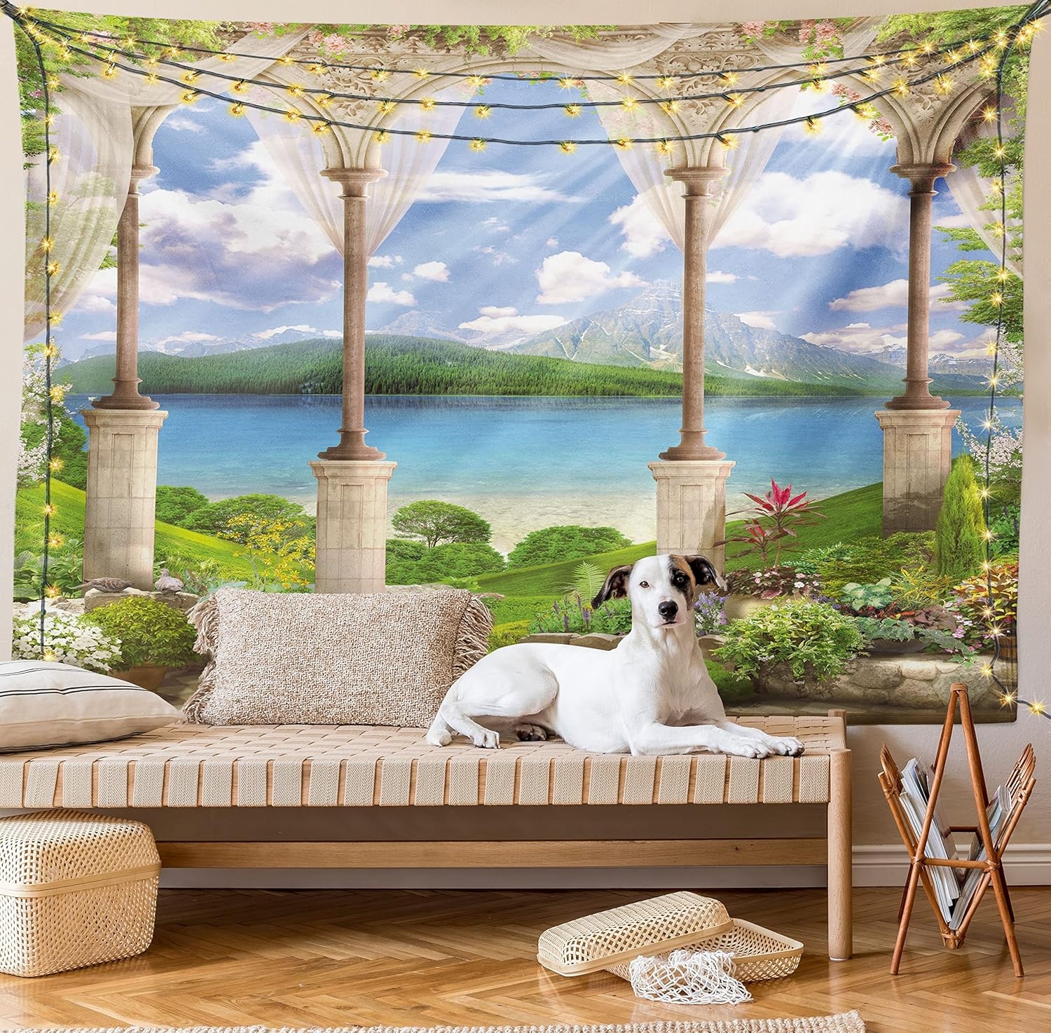 imageAmbesonne Modern Art Tapestry Hippie Funk Trippy Objects UFO Music Box Lips Tapes and Speakers Image Wall Hanging for Bedroom Living Room Dorm Decor 40 X 60 RainbowFern Green