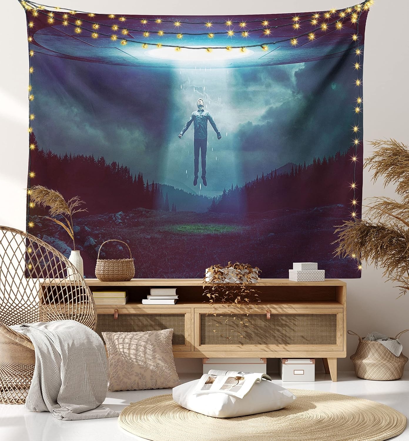 imageAmbesonne Modern Art Tapestry Hippie Funk Trippy Objects UFO Music Box Lips Tapes and Speakers Image Wall Hanging for Bedroom Living Room Dorm Decor 40 X 60 RainbowBurgundy Teal