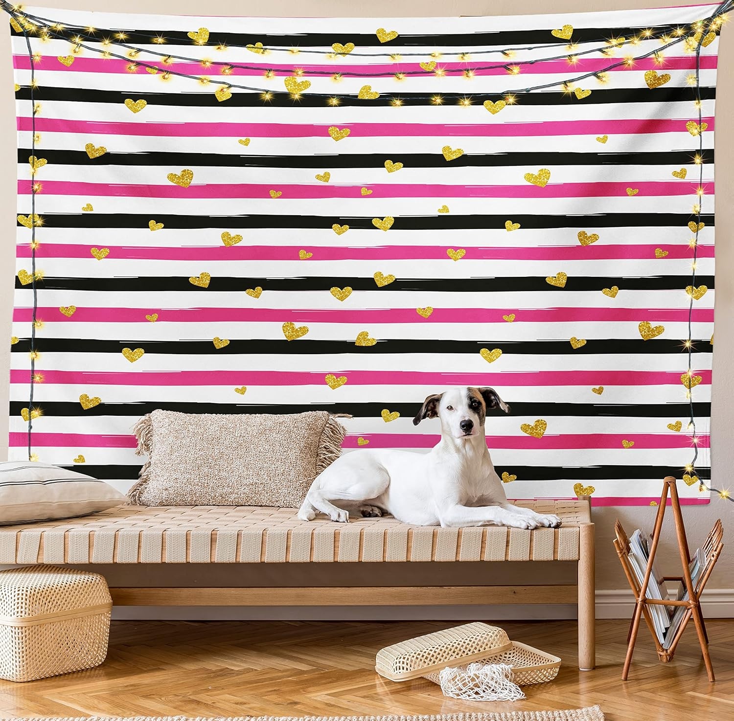 imageAmbesonne Modern Art Tapestry Hippie Funk Trippy Objects UFO Music Box Lips Tapes and Speakers Image Wall Hanging for Bedroom Living Room Dorm Decor 40 X 60 RainbowWhite Pink