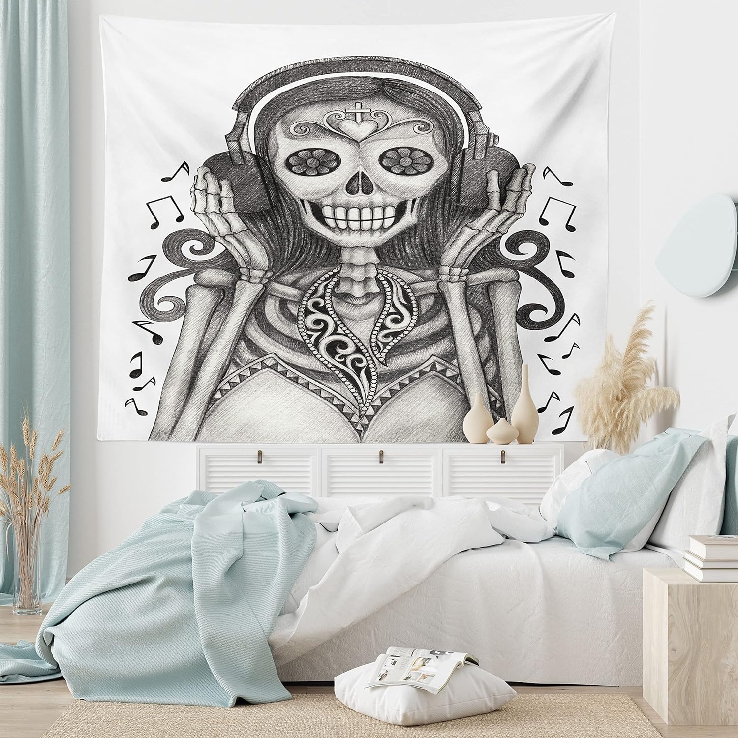 imageAmbesonne Modern Art Tapestry Hippie Funk Trippy Objects UFO Music Box Lips Tapes and Speakers Image Wall Hanging for Bedroom Living Room Dorm Decor 40 X 60 RainbowDust and Dimgrey
