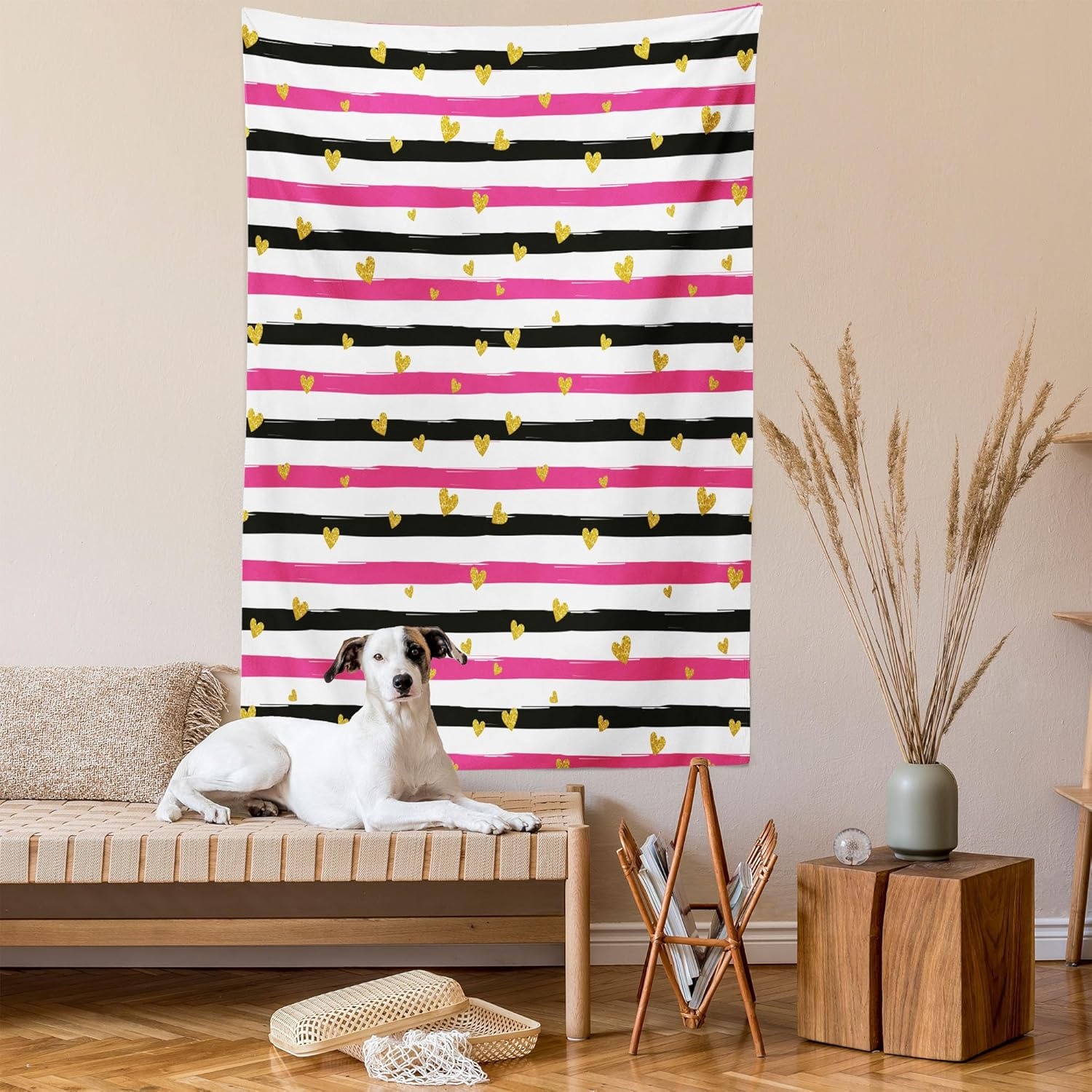 imageAmbesonne Modern Art Tapestry Hippie Funk Trippy Objects UFO Music Box Lips Tapes and Speakers Image Wall Hanging for Bedroom Living Room Dorm Decor 40 X 60 RainbowWhite Pink