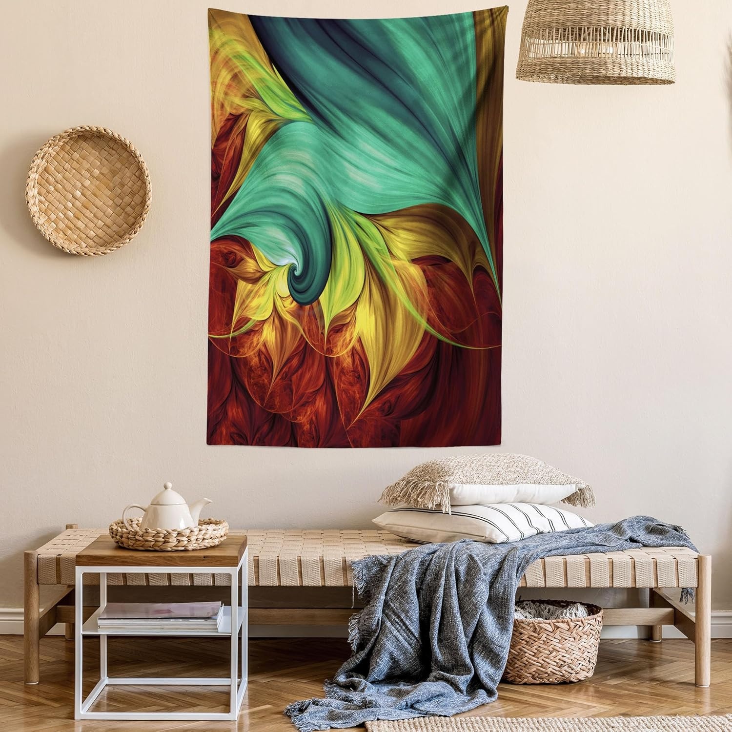 imageAmbesonne Modern Art Tapestry Hippie Funk Trippy Objects UFO Music Box Lips Tapes and Speakers Image Wall Hanging for Bedroom Living Room Dorm Decor 40 X 60 RainbowYellow Teal