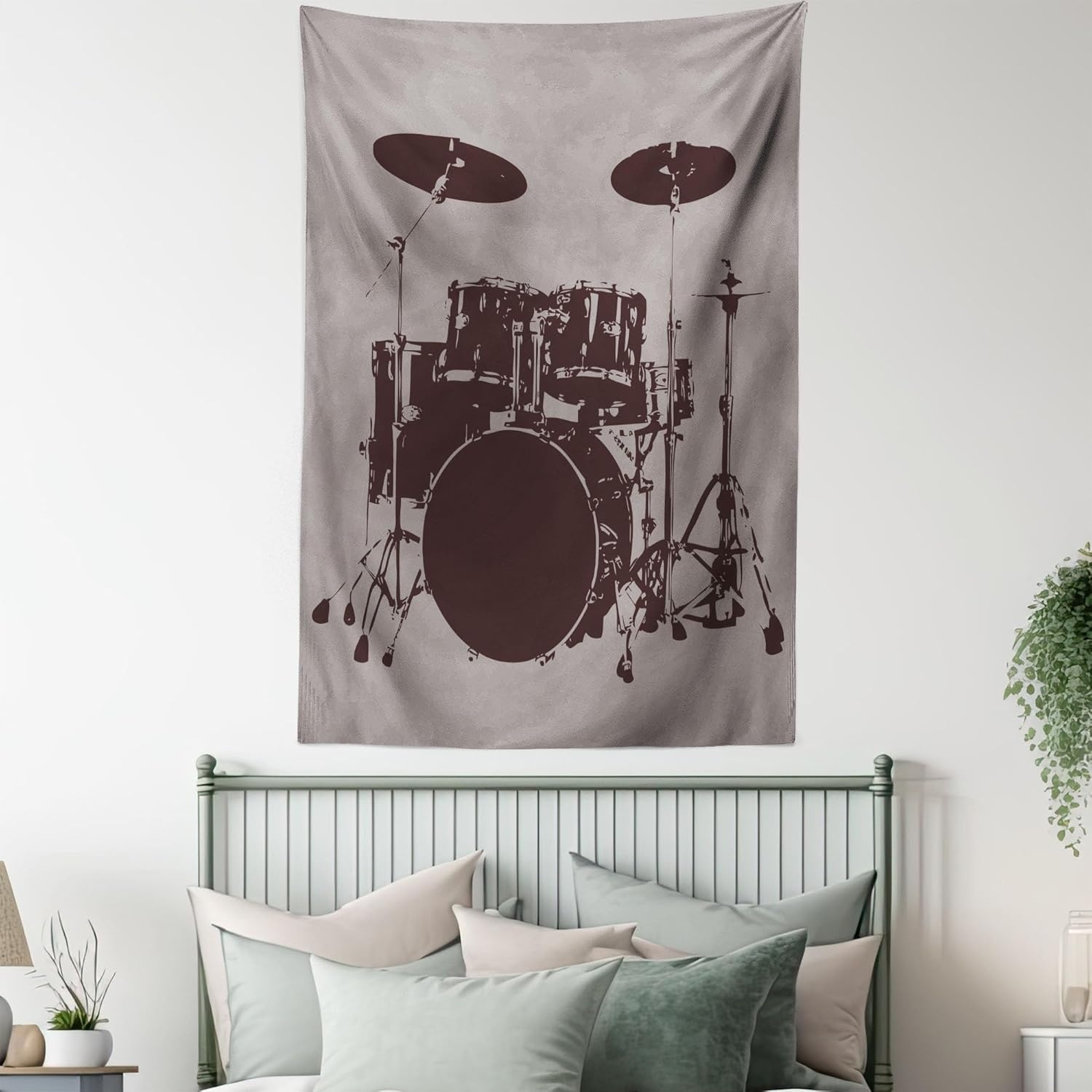 imageAmbesonne Modern Art Tapestry Hippie Funk Trippy Objects UFO Music Box Lips Tapes and Speakers Image Wall Hanging for Bedroom Living Room Dorm Decor 40 X 60 RainbowPale Sage