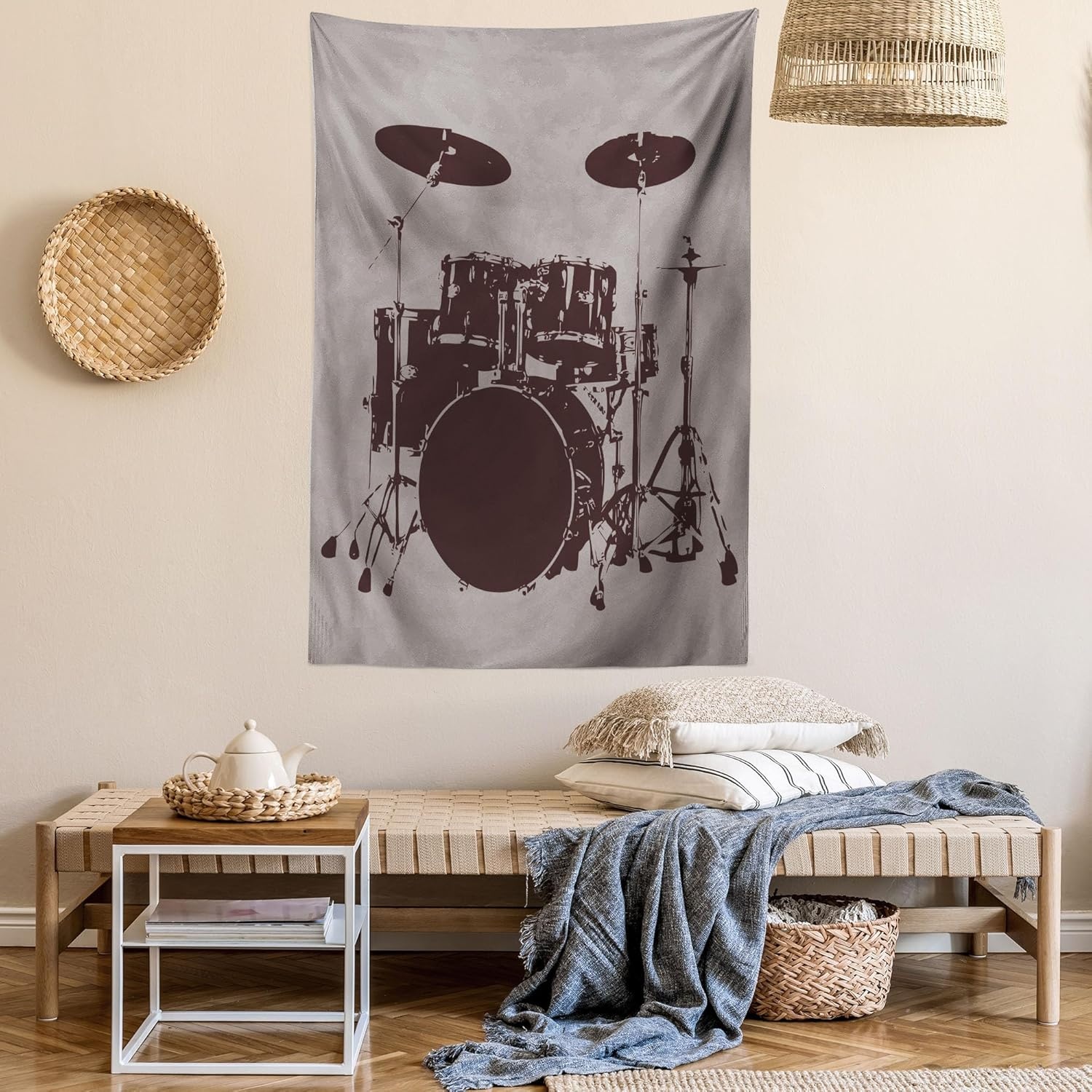imageAmbesonne Modern Art Tapestry Hippie Funk Trippy Objects UFO Music Box Lips Tapes and Speakers Image Wall Hanging for Bedroom Living Room Dorm Decor 40 X 60 RainbowPale Sage