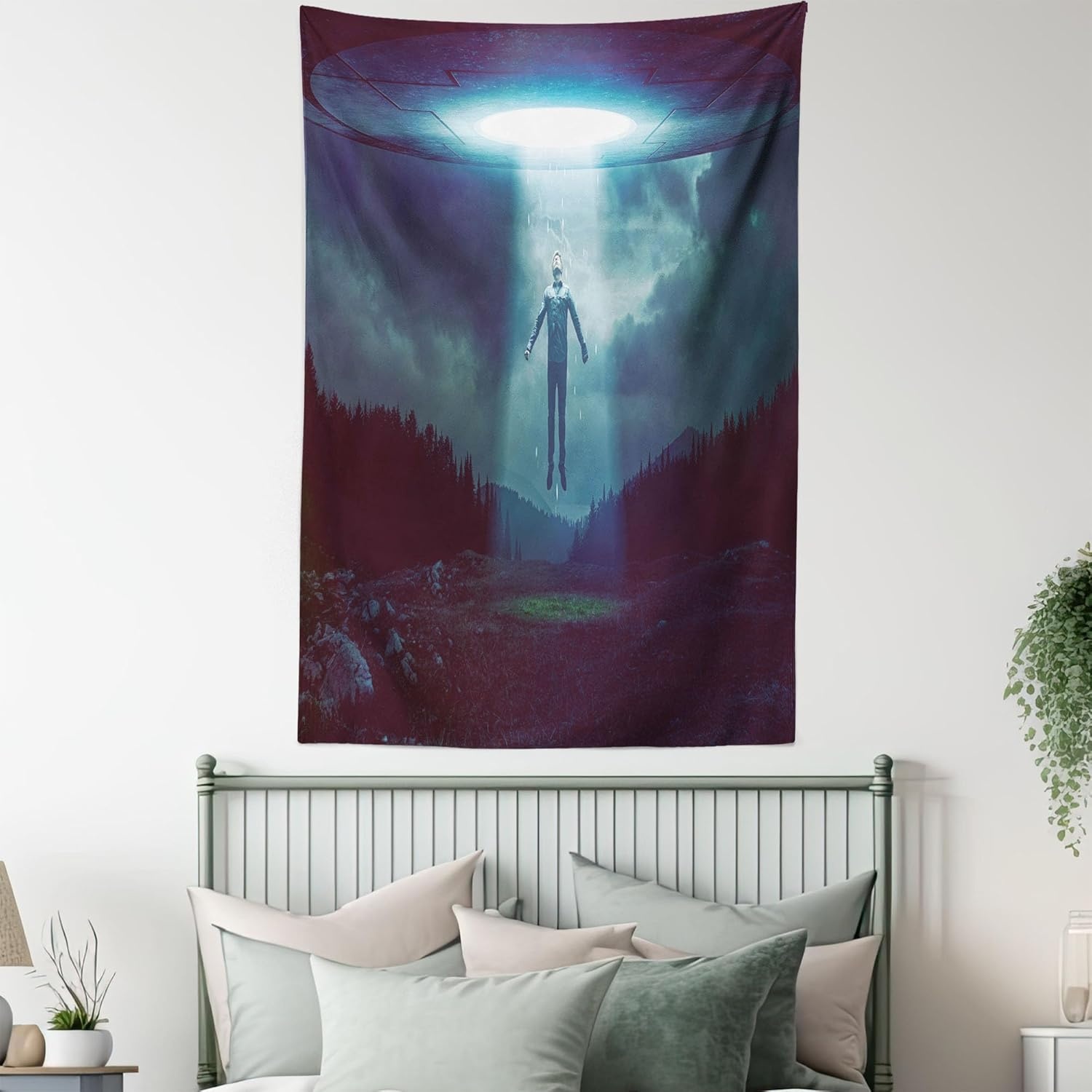 imageAmbesonne Modern Art Tapestry Hippie Funk Trippy Objects UFO Music Box Lips Tapes and Speakers Image Wall Hanging for Bedroom Living Room Dorm Decor 40 X 60 RainbowBurgundy Teal