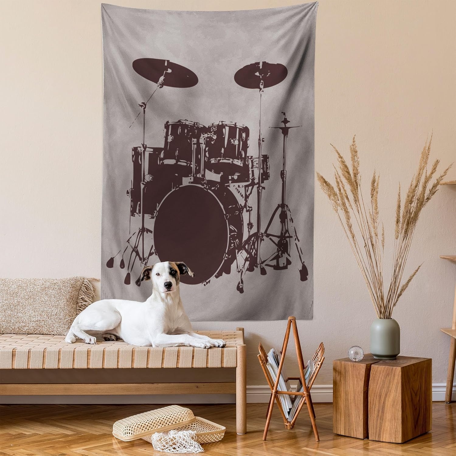 imageAmbesonne Modern Art Tapestry Hippie Funk Trippy Objects UFO Music Box Lips Tapes and Speakers Image Wall Hanging for Bedroom Living Room Dorm Decor 40 X 60 RainbowPale Sage