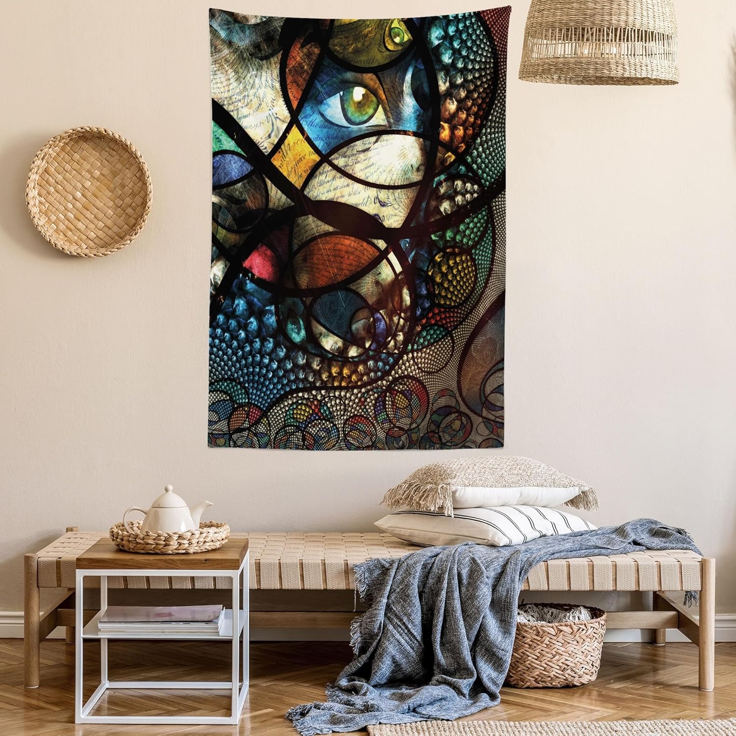 imageAmbesonne Modern Art Tapestry Hippie Funk Trippy Objects UFO Music Box Lips Tapes and Speakers Image Wall Hanging for Bedroom Living Room Dorm Decor 40 X 60 RainbowTaupe Sepia