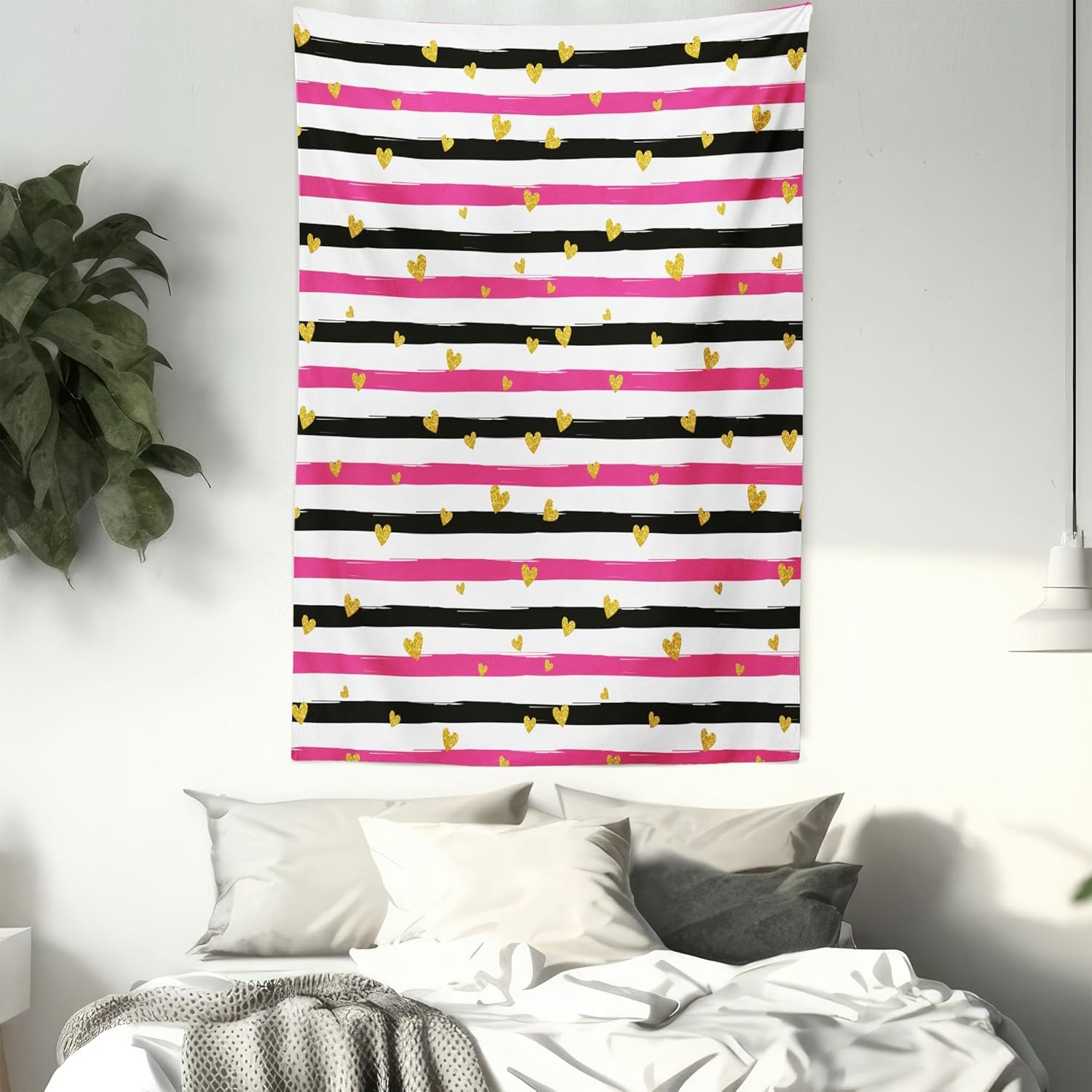 imageAmbesonne Modern Art Tapestry Hippie Funk Trippy Objects UFO Music Box Lips Tapes and Speakers Image Wall Hanging for Bedroom Living Room Dorm Decor 40 X 60 RainbowWhite Pink