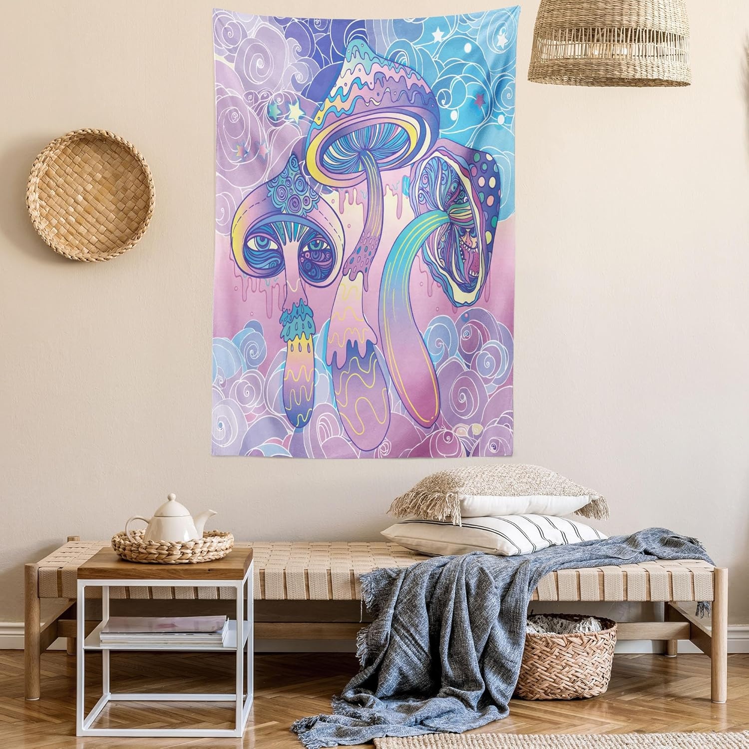image:imageAmbesonne Mushroom Tapestry Trippy Drawing Design Sixties Visionary Psychedelic Shamanic Wall Hanging for Bedroom Living Room Dorm Decor 40 X 60 Pink Purple