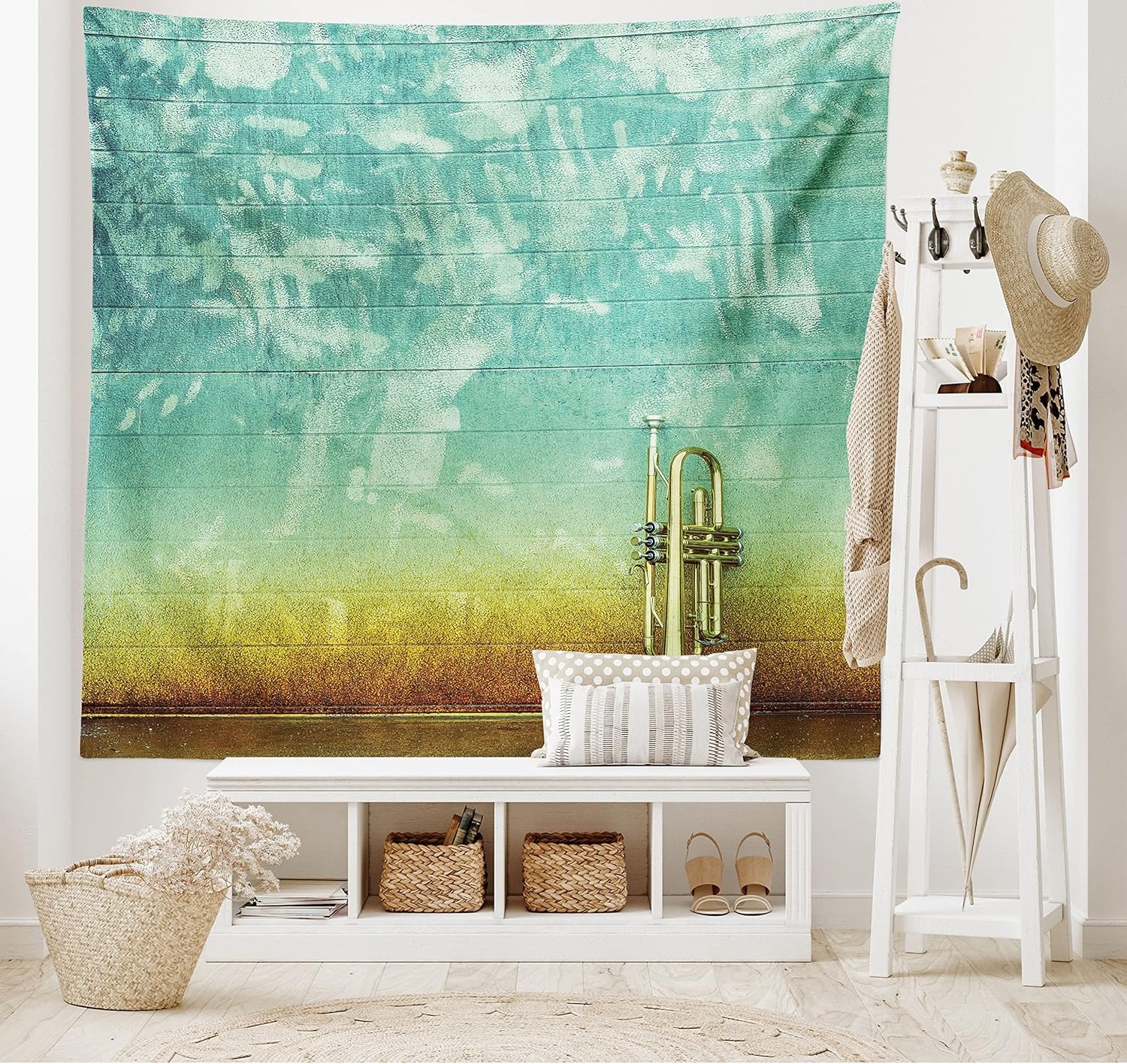 image:imageAmbesonne Music Tapestry Old Aged Worn Single Trumpet Stands Alone Against a Faded Wall Jazz Theme Photo Wide Wall Hanging for Bedroom Living Room Dorm 60 X 40 Teal Brown