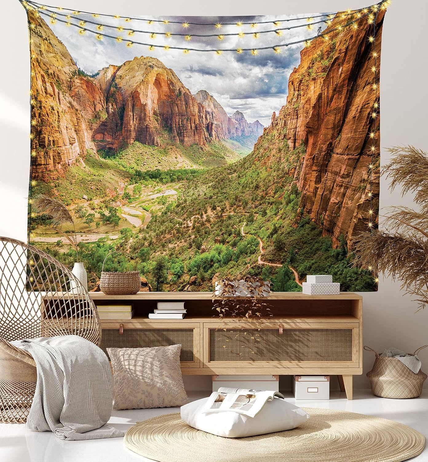 image:imageAmbesonne National Parks Tapestry Utah Plateau Mojave Desert Southwest Erosion Native Aztec Print Wall Hanging for Bedroom Living Room Dorm Decor 40 X 60 Brown Green