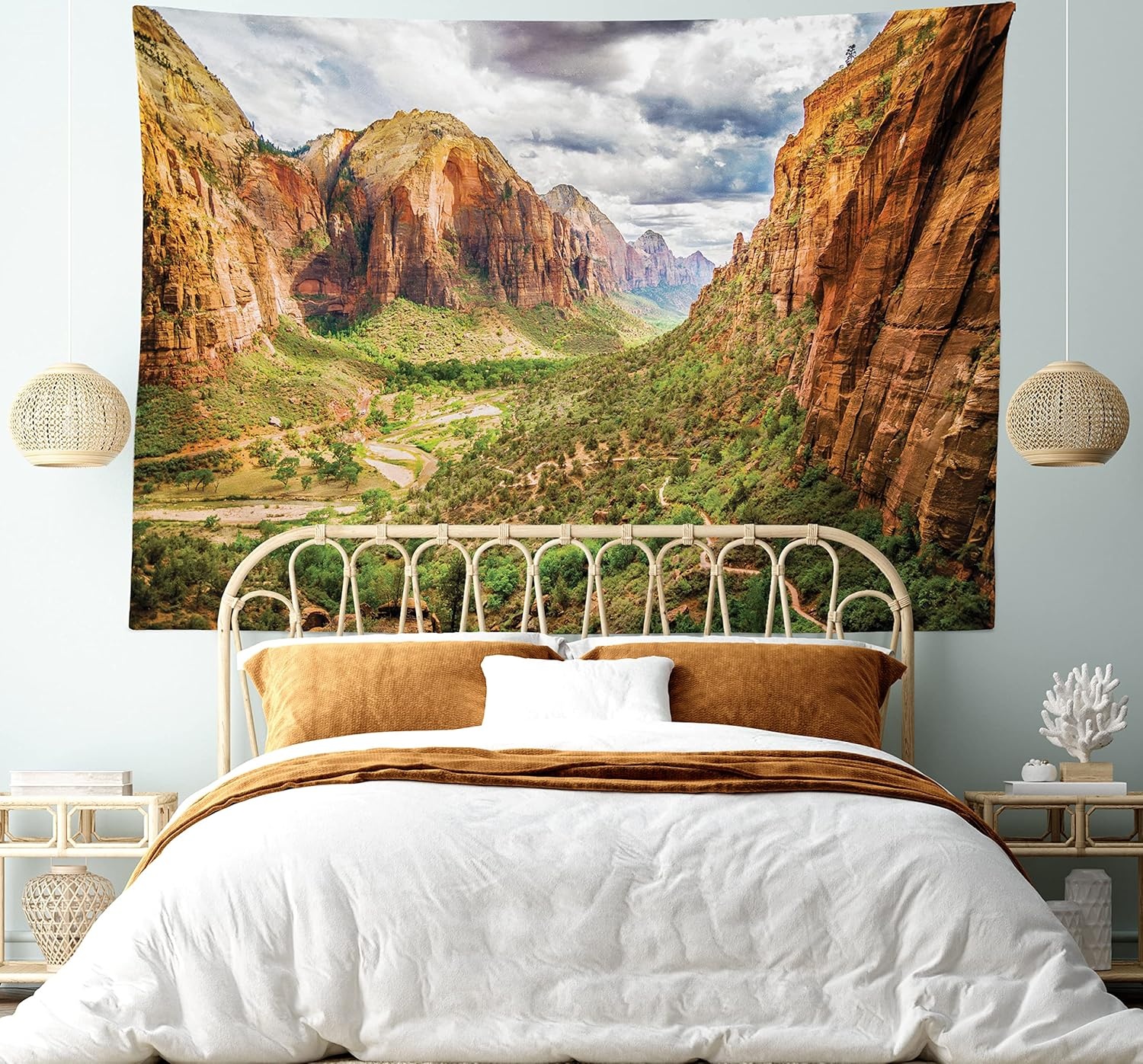 image:imageAmbesonne National Parks Tapestry Utah Plateau Mojave Desert Southwest Erosion Native Aztec Print Wall Hanging for Bedroom Living Room Dorm Decor 40 X 60 Brown Green