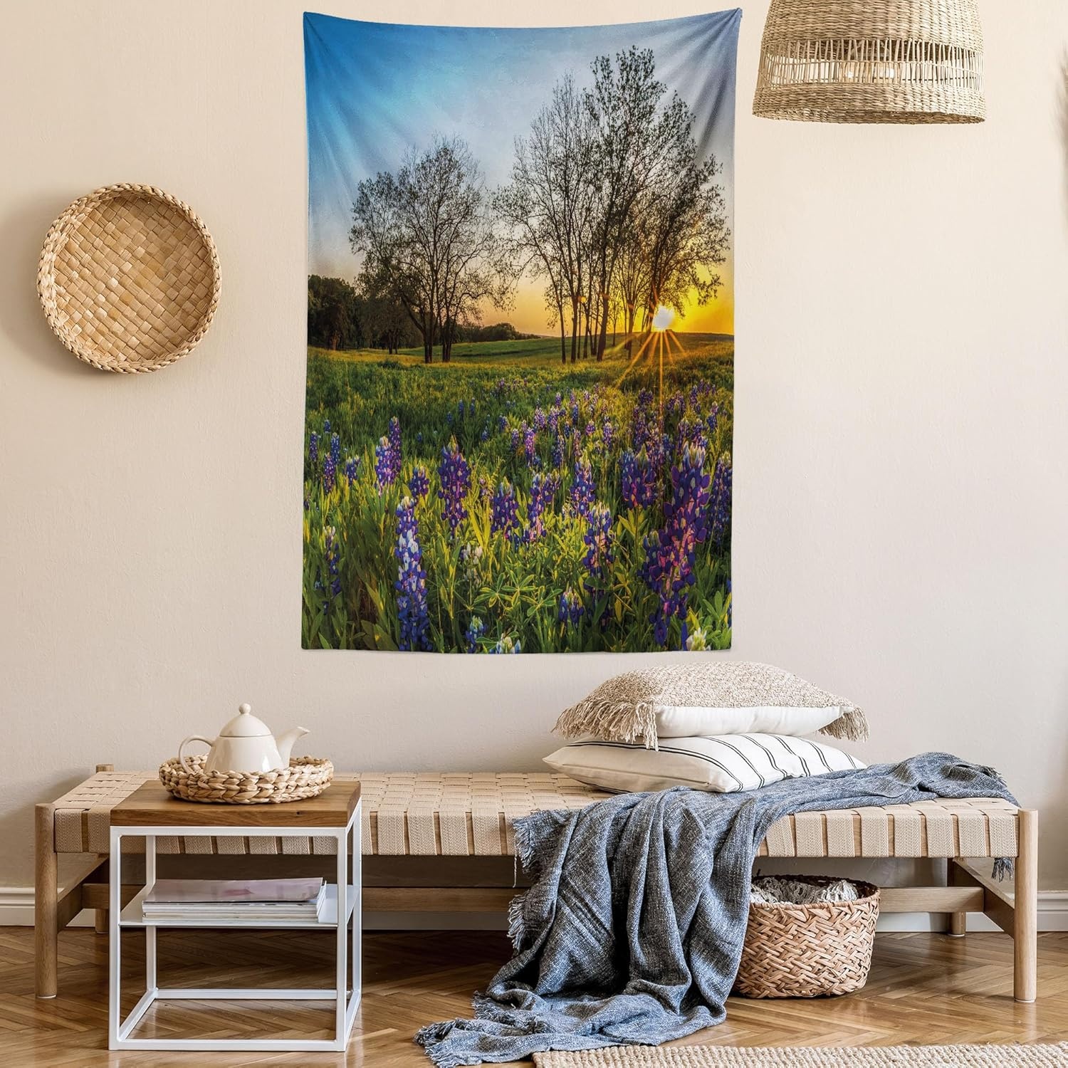 image:imageAmbesonne Nature Tapestry Country Scenery Meadow at Sunset Spring Season Beauty Foliage Eco Picture Wall Hanging for Bedroom Living Room Dorm Decor 40 X 60 Lavender Green