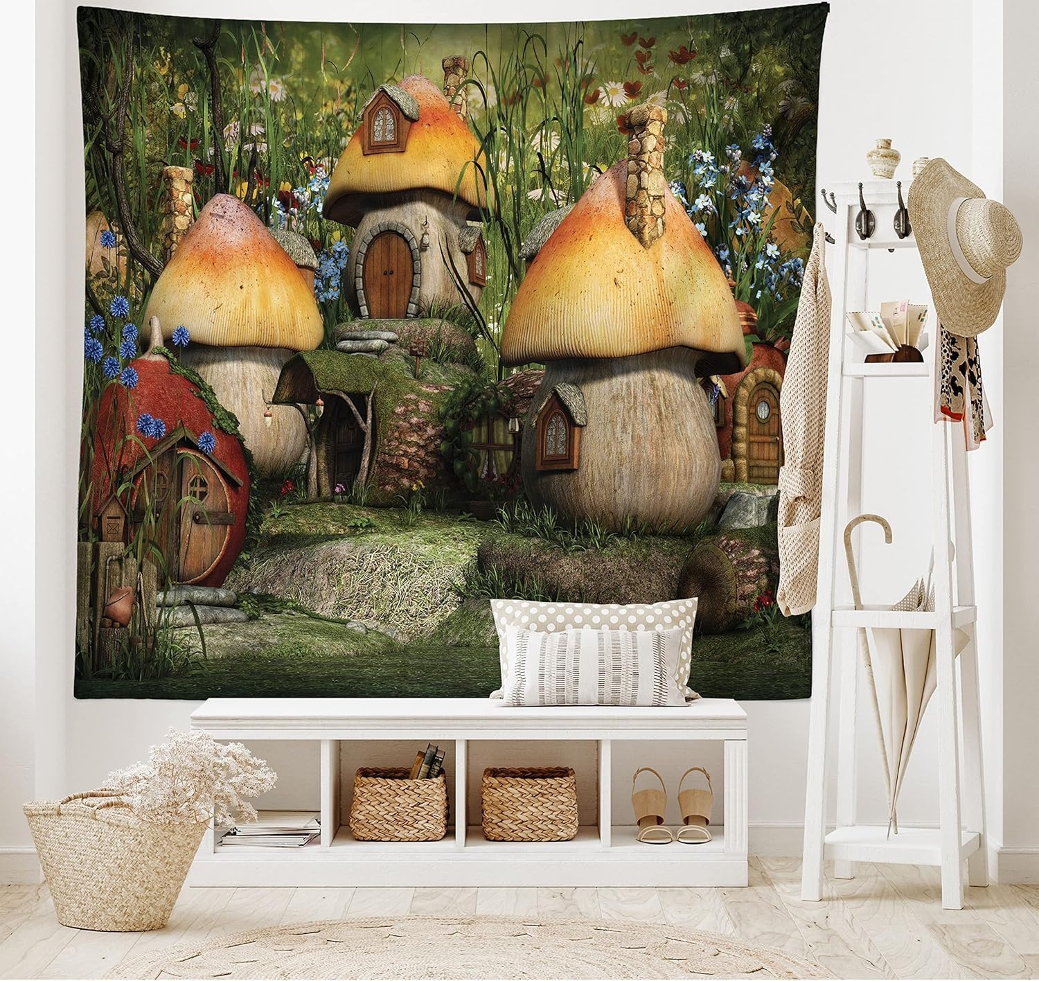 image:imageAmbesonne Nature Tapestry Mushroom Houses in Forest Fantasy Wonderland Dwarf Theme Wide Wall Hanging for Bedroom Living Room Dorm 80 X 60 Multicolor
