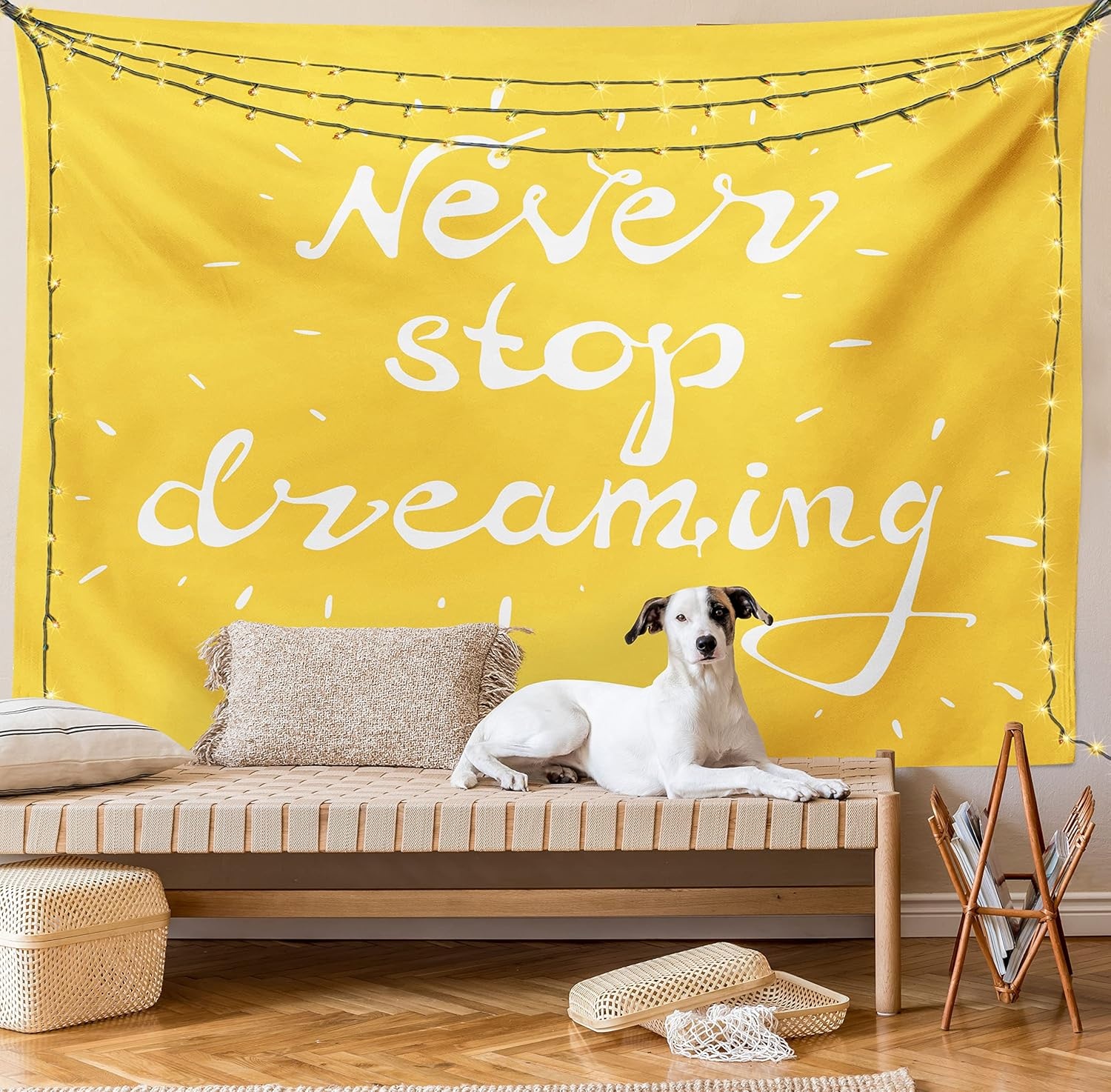 imageAmbesonne Saying Tapestry Highlighted Wise Never Stop Dreaming Words Setting Life Goals Wisdom Hope Image Wide Wall Hanging for Bedroom Living Room Dorm 80 X 60 Yellow White