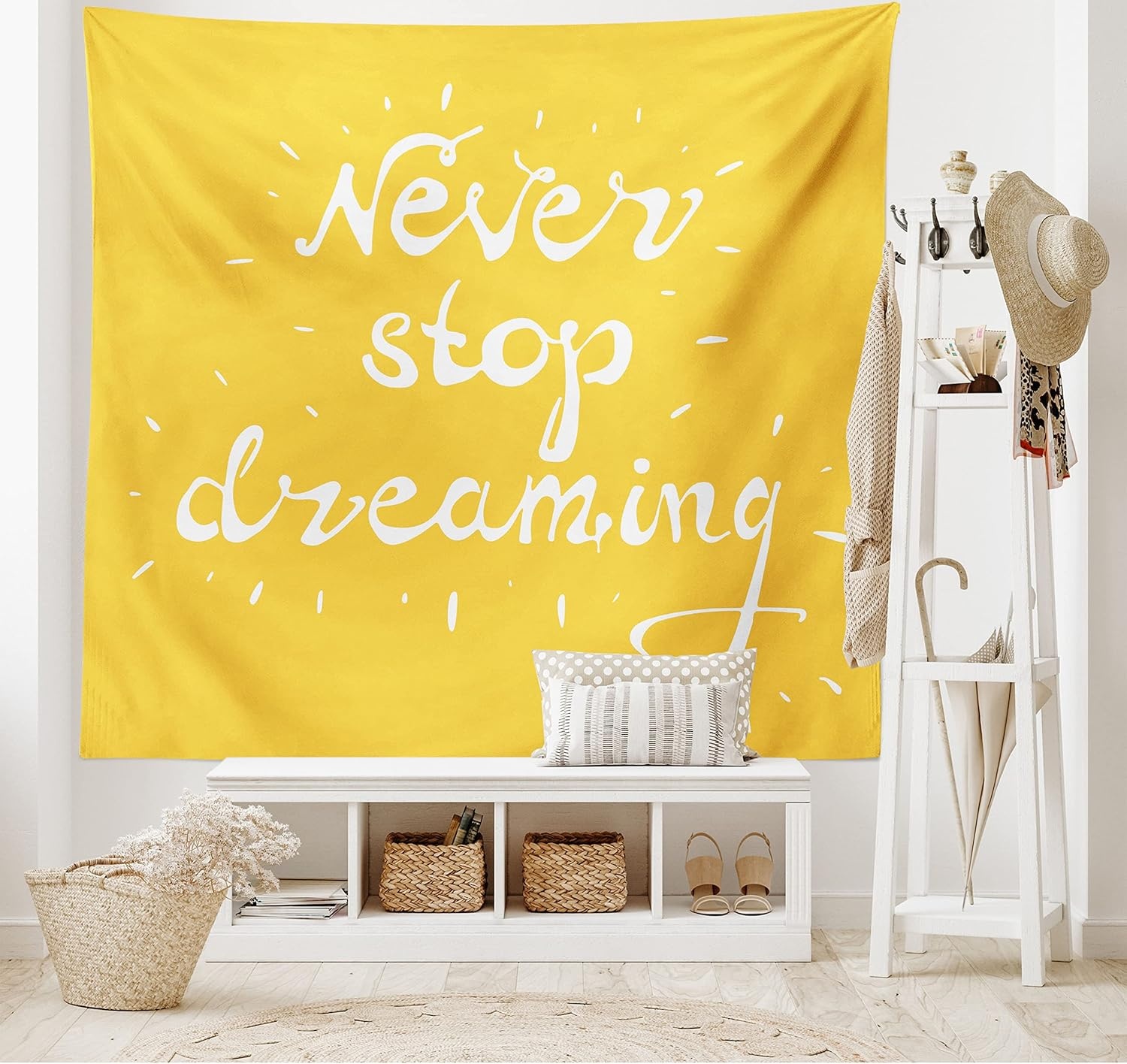 imageAmbesonne Saying Tapestry Highlighted Wise Never Stop Dreaming Words Setting Life Goals Wisdom Hope Image Wide Wall Hanging for Bedroom Living Room Dorm 80 X 60 Yellow White