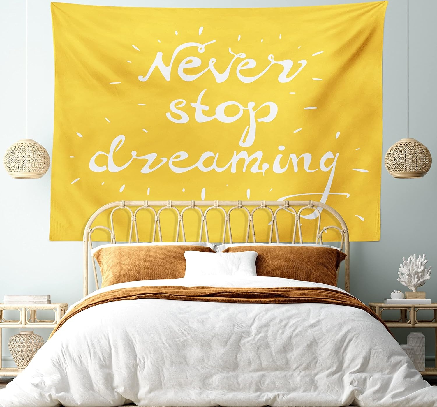 imageAmbesonne Saying Tapestry Highlighted Wise Never Stop Dreaming Words Setting Life Goals Wisdom Hope Image Wide Wall Hanging for Bedroom Living Room Dorm 80 X 60 Yellow White