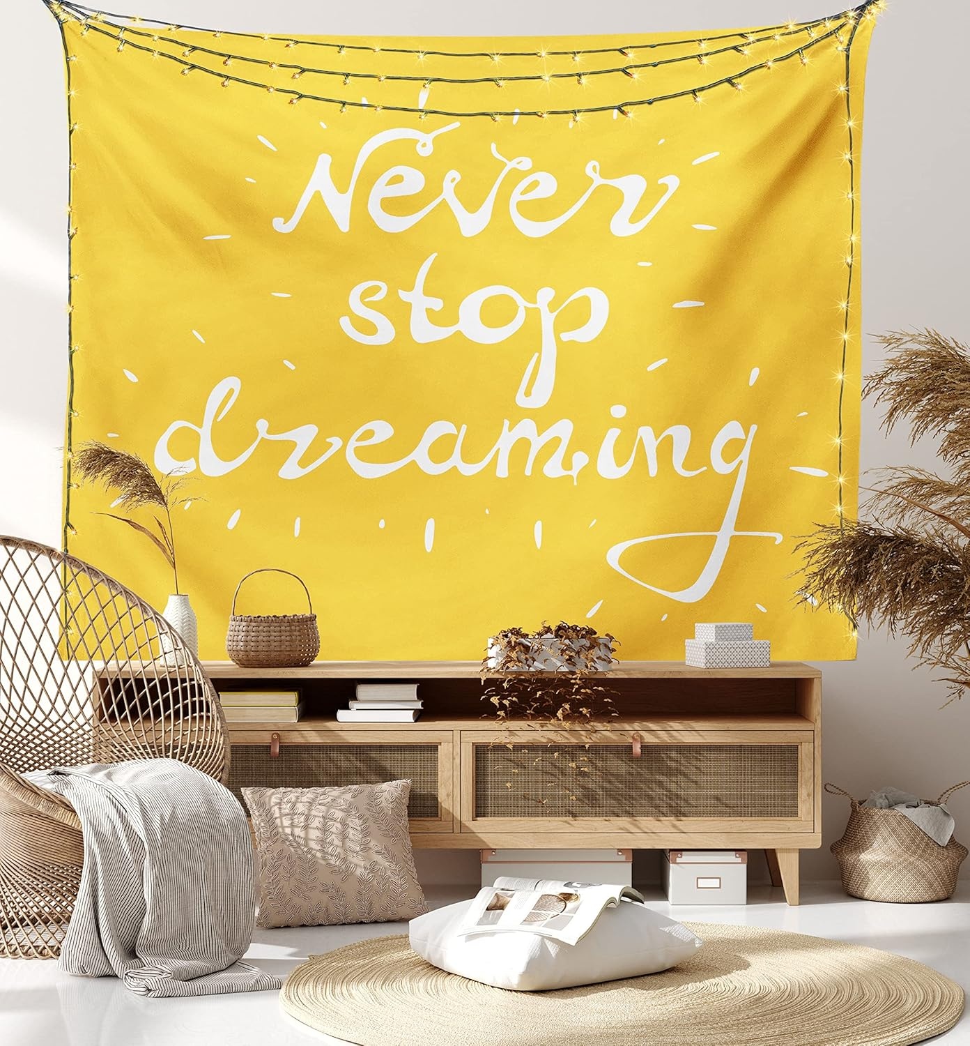 imageAmbesonne Saying Tapestry Highlighted Wise Never Stop Dreaming Words Setting Life Goals Wisdom Hope Image Wide Wall Hanging for Bedroom Living Room Dorm 80 X 60 Yellow White