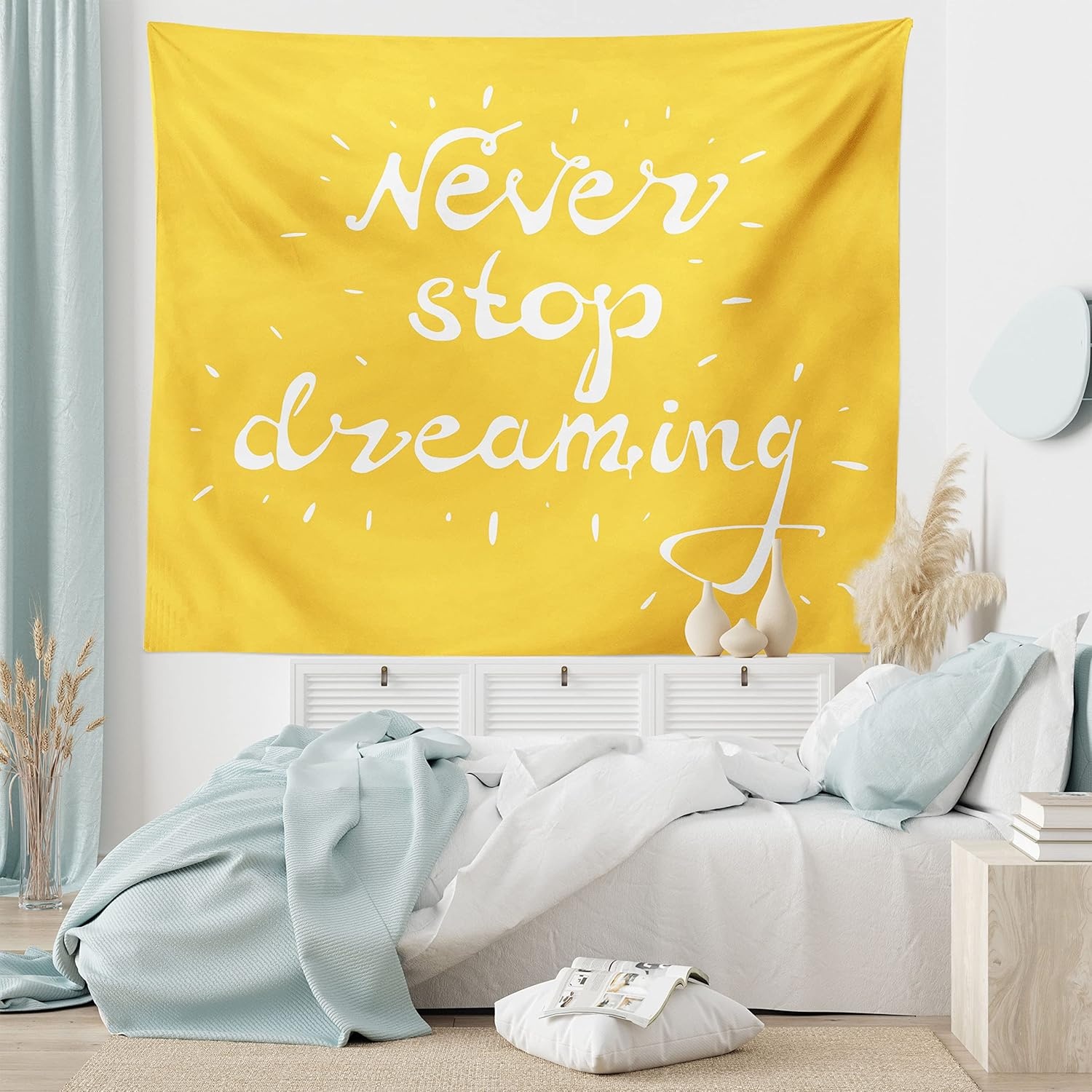 imageAmbesonne Saying Tapestry Highlighted Wise Never Stop Dreaming Words Setting Life Goals Wisdom Hope Image Wide Wall Hanging for Bedroom Living Room Dorm 80 X 60 Yellow White